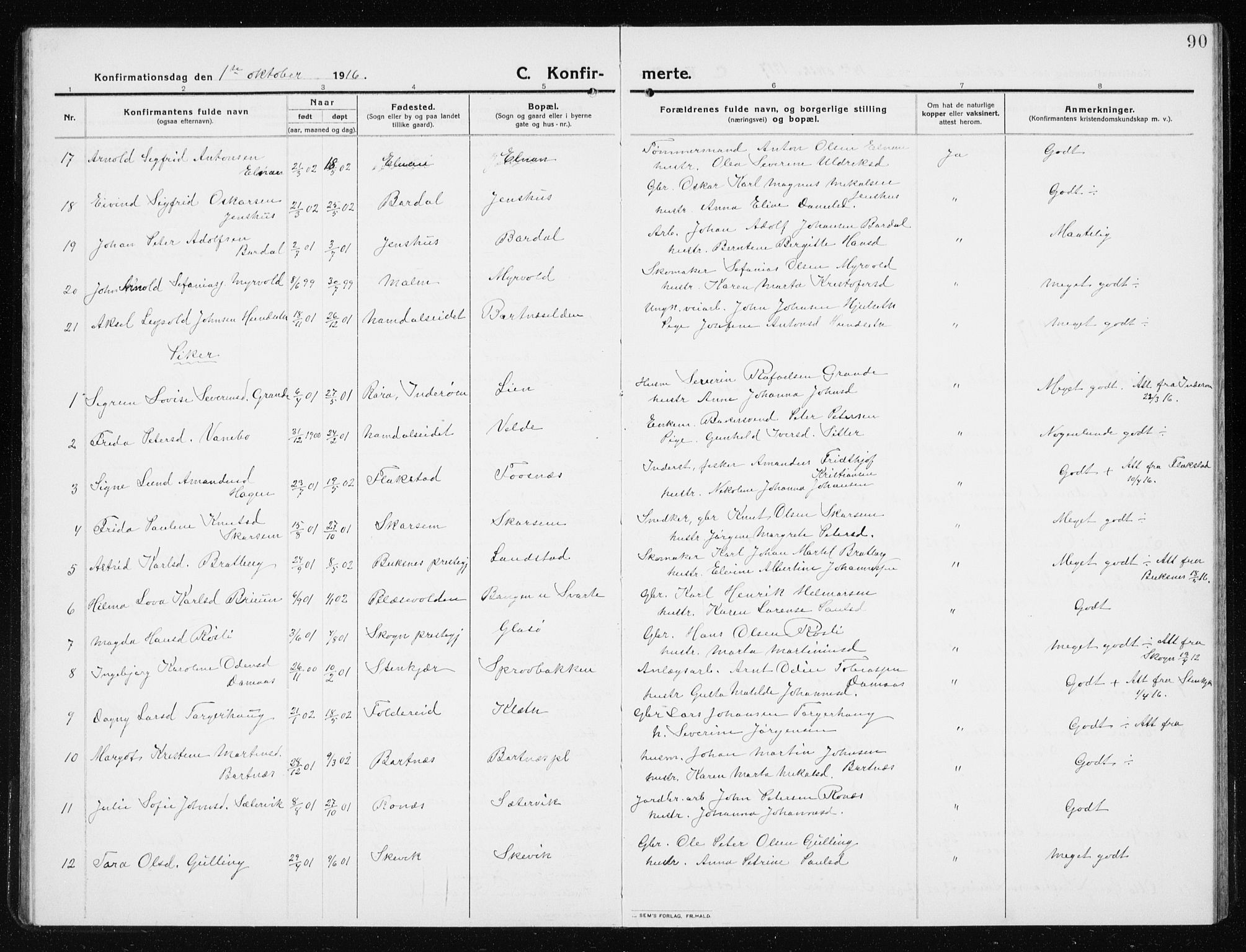 Ministerialprotokoller, klokkerbøker og fødselsregistre - Nord-Trøndelag, AV/SAT-A-1458/741/L0402: Klokkerbok nr. 741C03, 1911-1926, s. 90