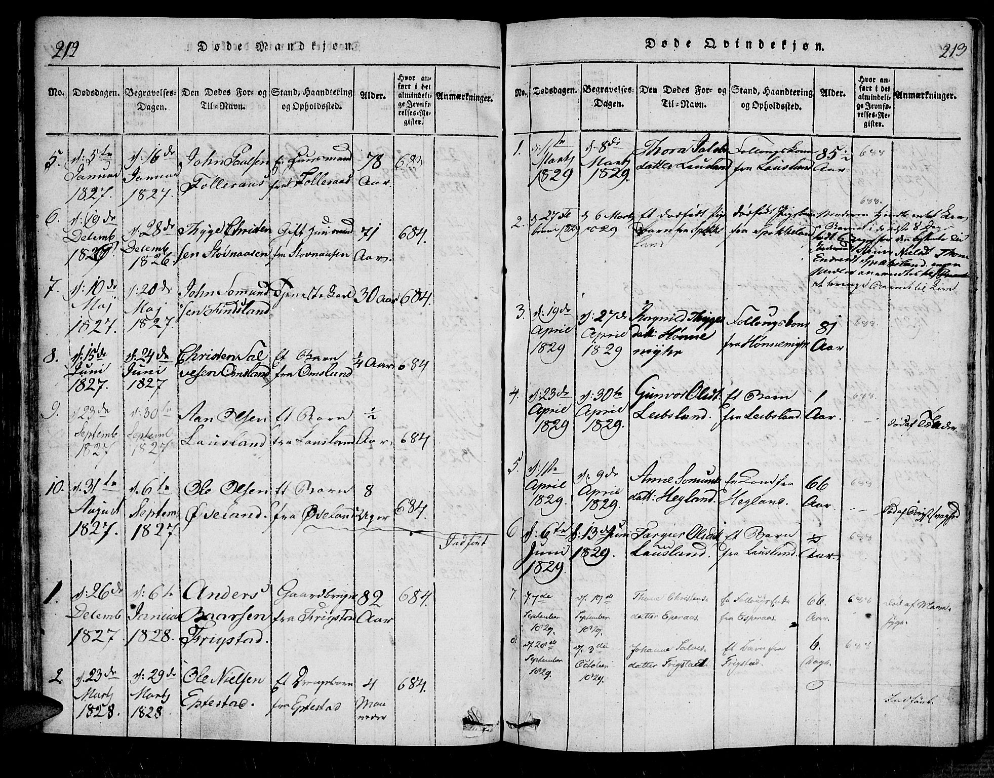 Bjelland sokneprestkontor, SAK/1111-0005/F/Fa/Fab/L0002: Ministerialbok nr. A 2, 1816-1869, s. 212-213