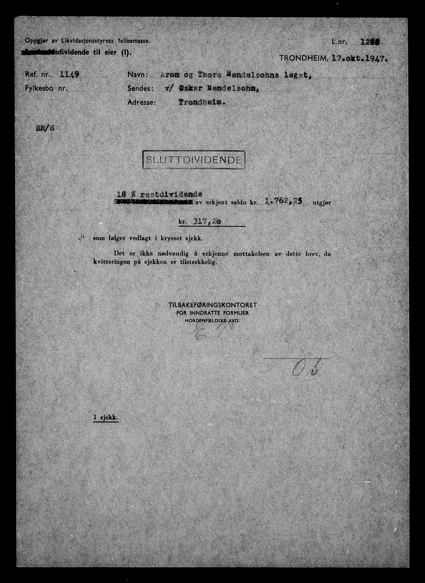 Justisdepartementet, Tilbakeføringskontoret for inndratte formuer, AV/RA-S-1564/H/Hc/Hca/L0903: --, 1945-1947, s. 674