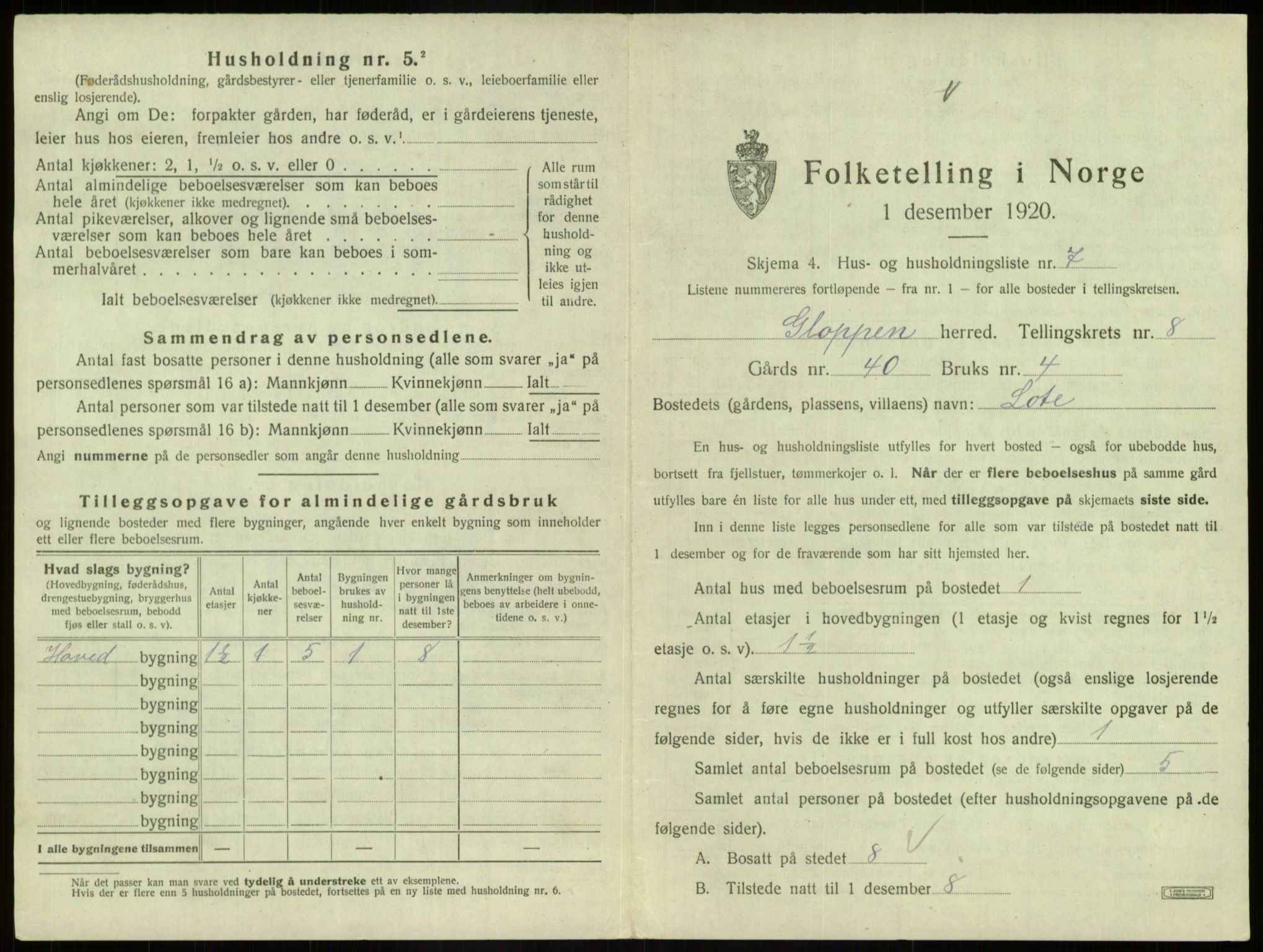 SAB, Folketelling 1920 for 1445 Gloppen herred, 1920, s. 582