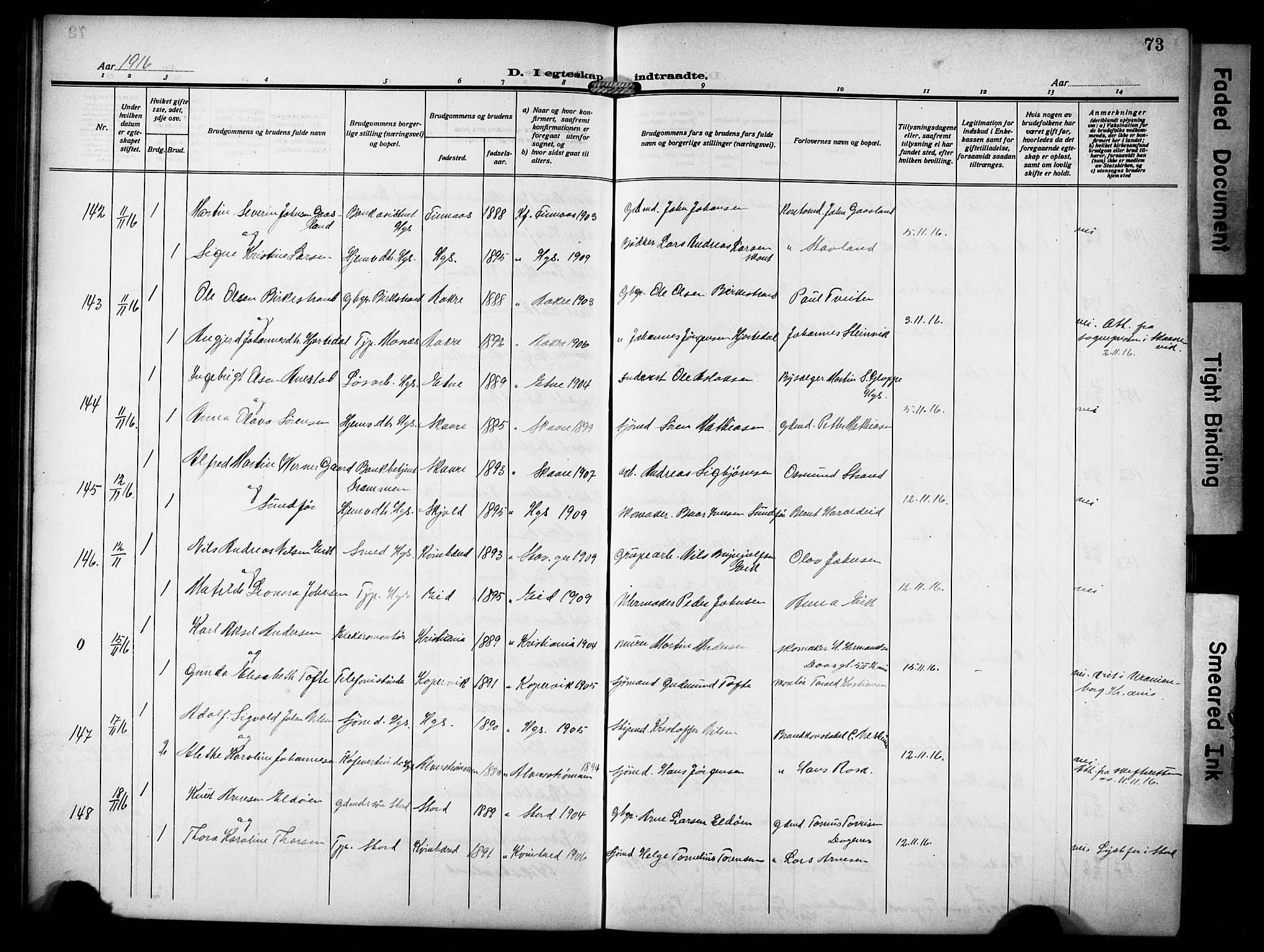 Haugesund sokneprestkontor, AV/SAST-A -101863/H/Ha/Hab/L0008: Klokkerbok nr. B 8, 1909-1921, s. 73