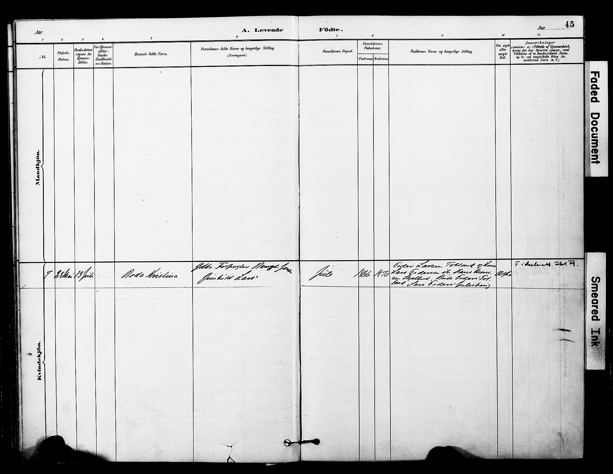 Ministerialprotokoller, klokkerbøker og fødselsregistre - Nord-Trøndelag, SAT/A-1458/757/L0505: Ministerialbok nr. 757A01, 1882-1904, s. 45