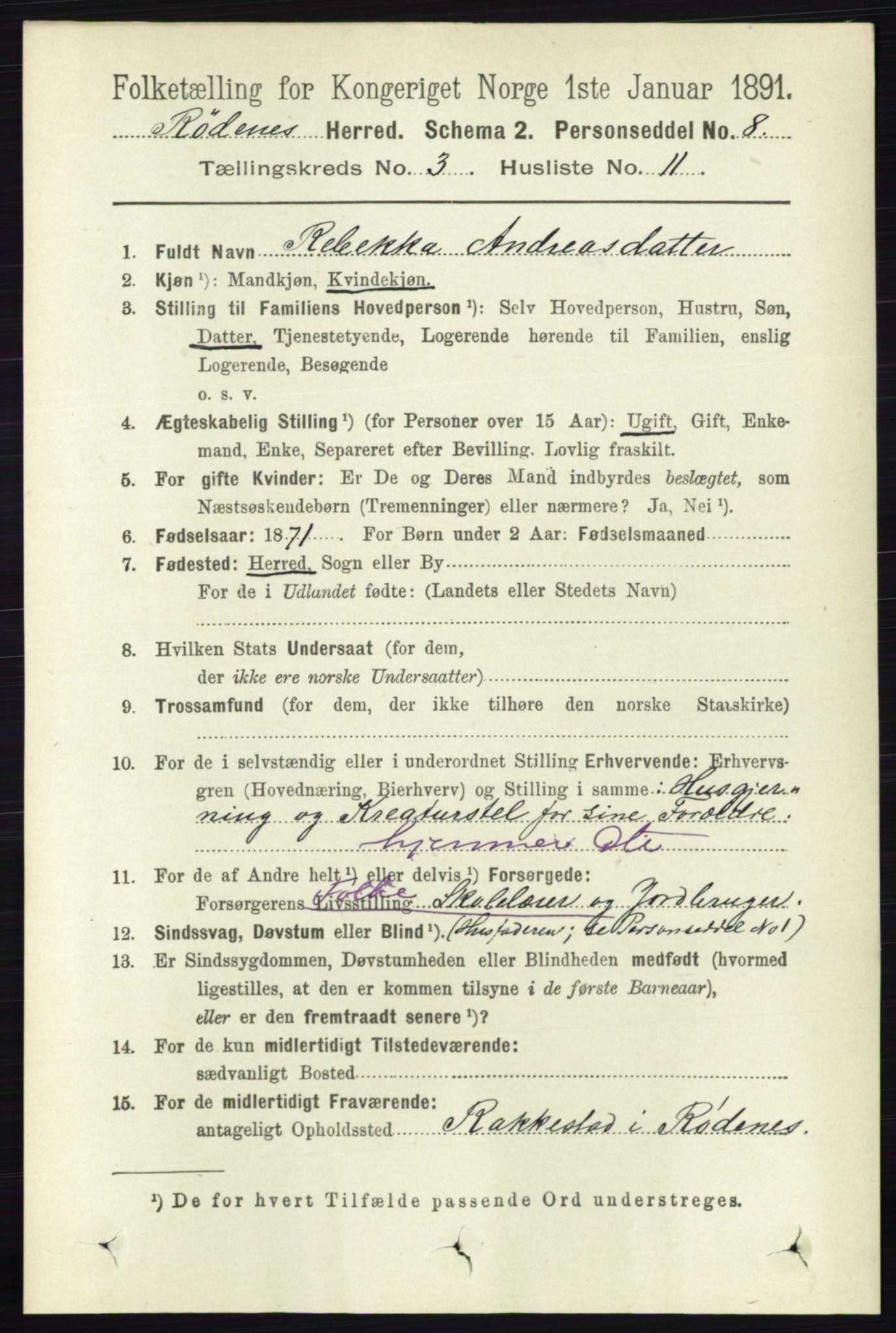 RA, Folketelling 1891 for 0120 Rødenes herred, 1891, s. 1248