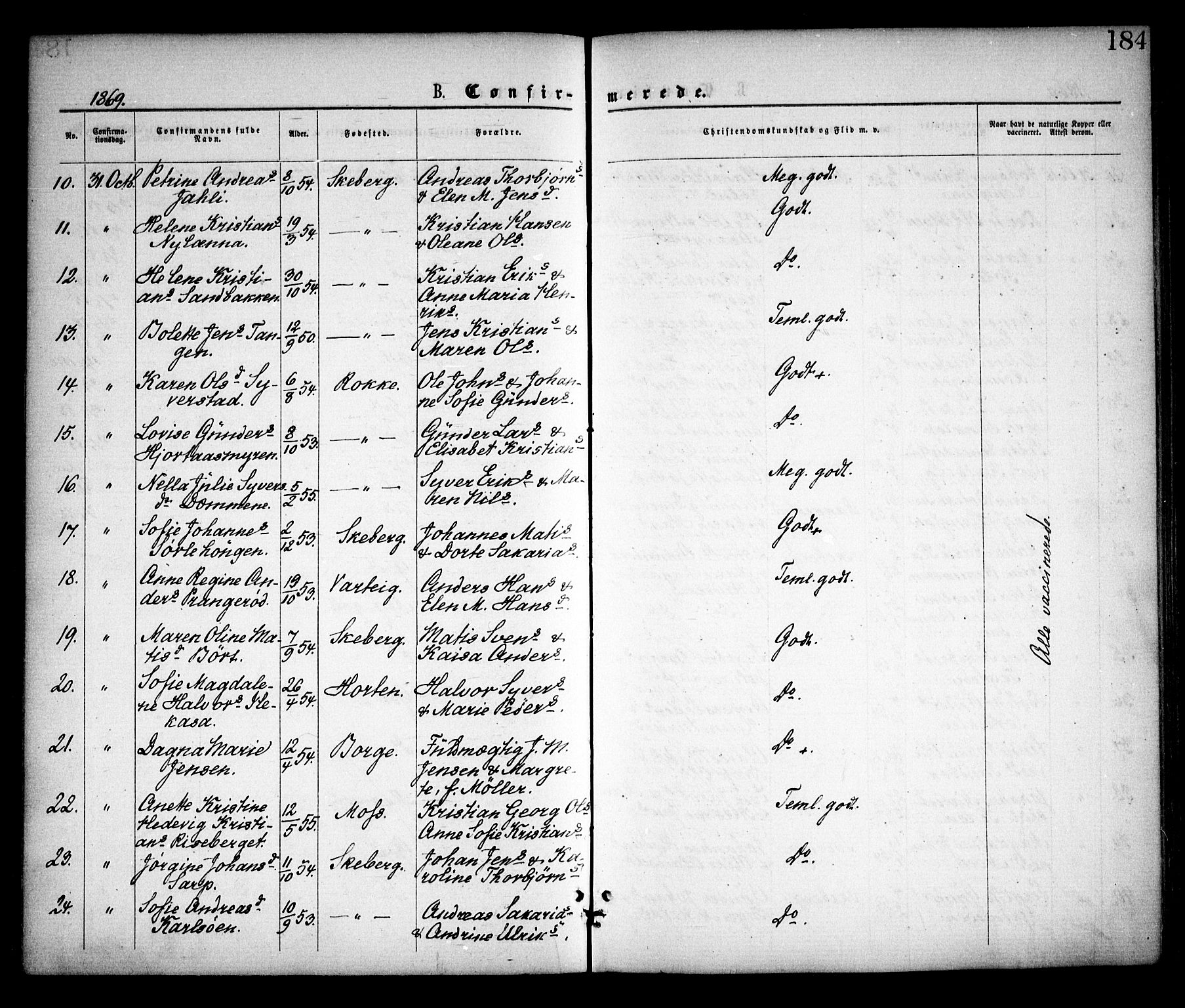 Skjeberg prestekontor Kirkebøker, AV/SAO-A-10923/F/Fa/L0008: Ministerialbok nr. I 8, 1869-1885, s. 184