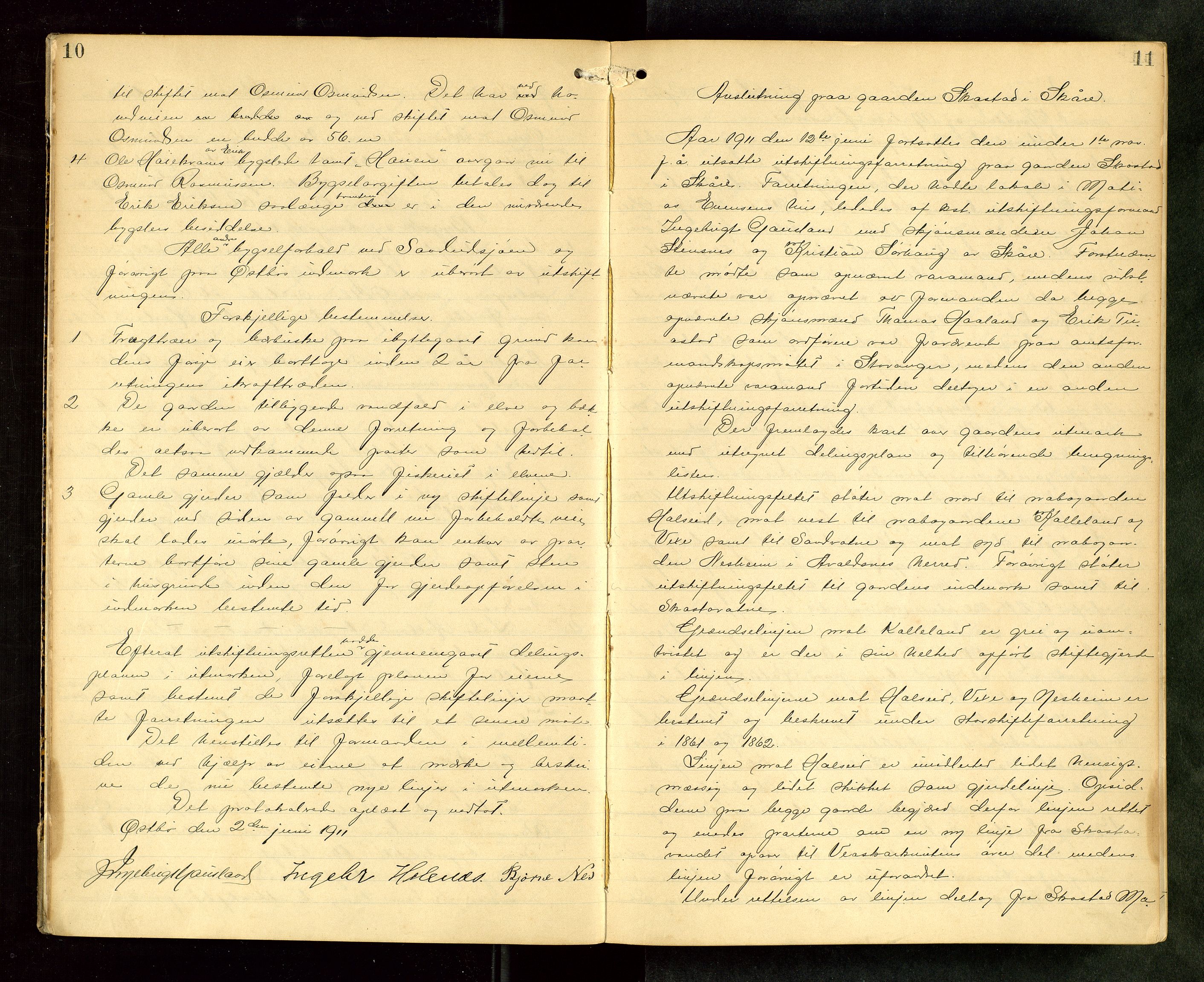Rogaland jordskifterett, AV/SAST-A-102426/Oa/L0071: Forhandlingsprotokoll, 1911-1915, s. 10-11