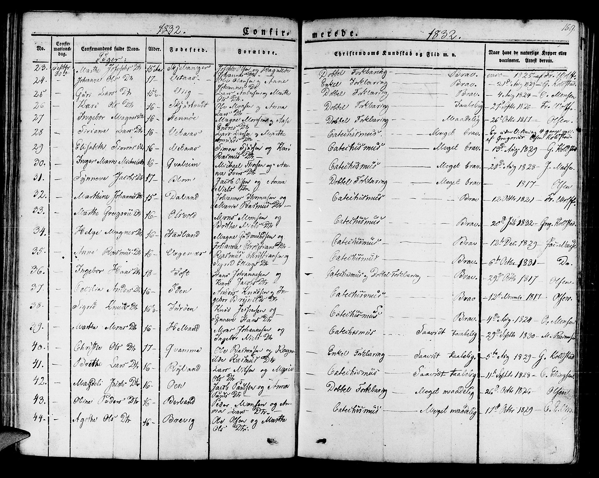 Manger sokneprestembete, AV/SAB-A-76801/H/Haa: Ministerialbok nr. A 4, 1824-1838, s. 169