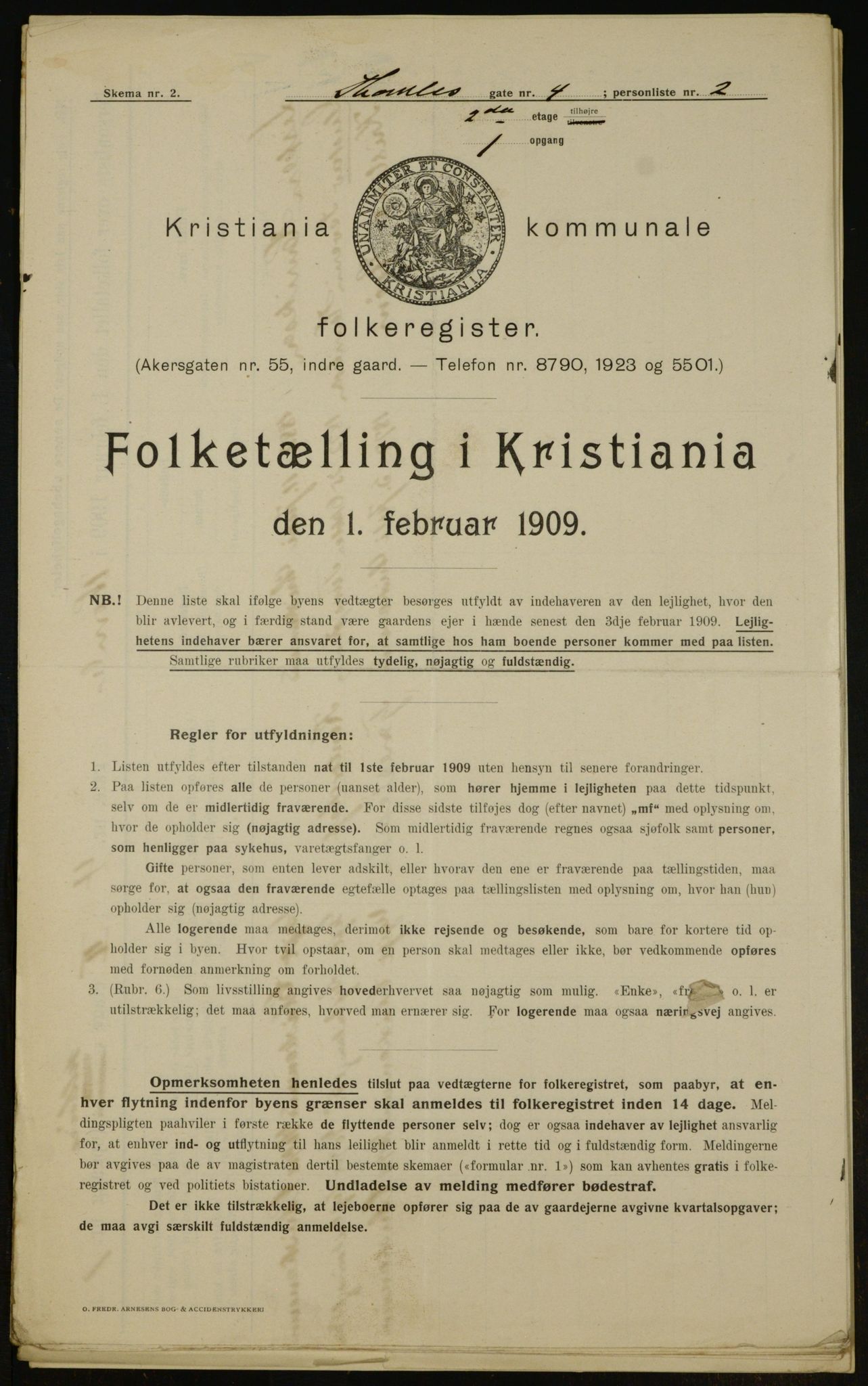 OBA, Kommunal folketelling 1.2.1909 for Kristiania kjøpstad, 1909, s. 98979