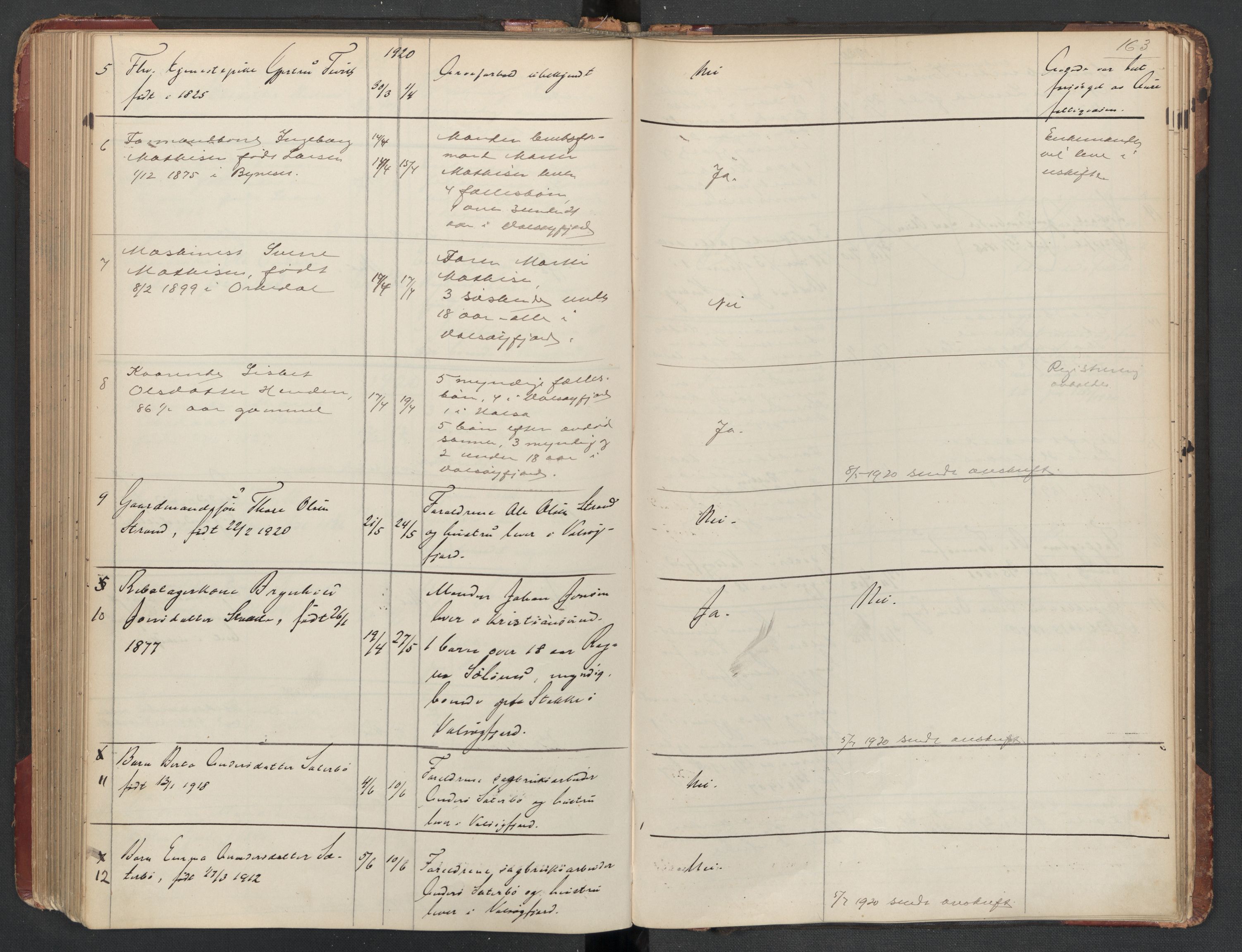 Aure lensmannskontor, SAT/A-1088/1/02/L0003: 2.01.03 Dødsfallsprotokoll, 1906-1926, s. 163