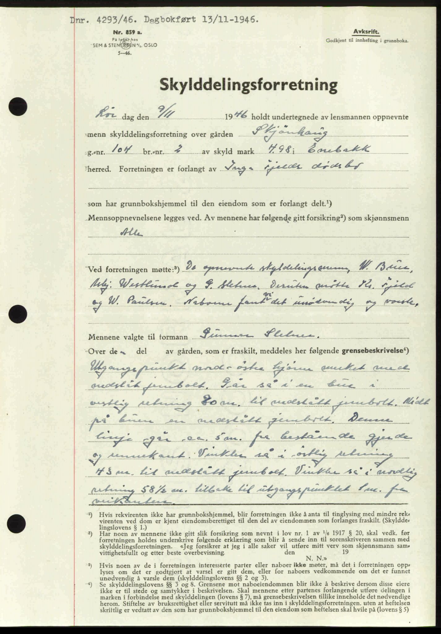 Nedre Romerike sorenskriveri, AV/SAO-A-10469/G/Gb/Gbd/L0017: Pantebok nr. 17, 1946-1946, Dagboknr: 4293/1946