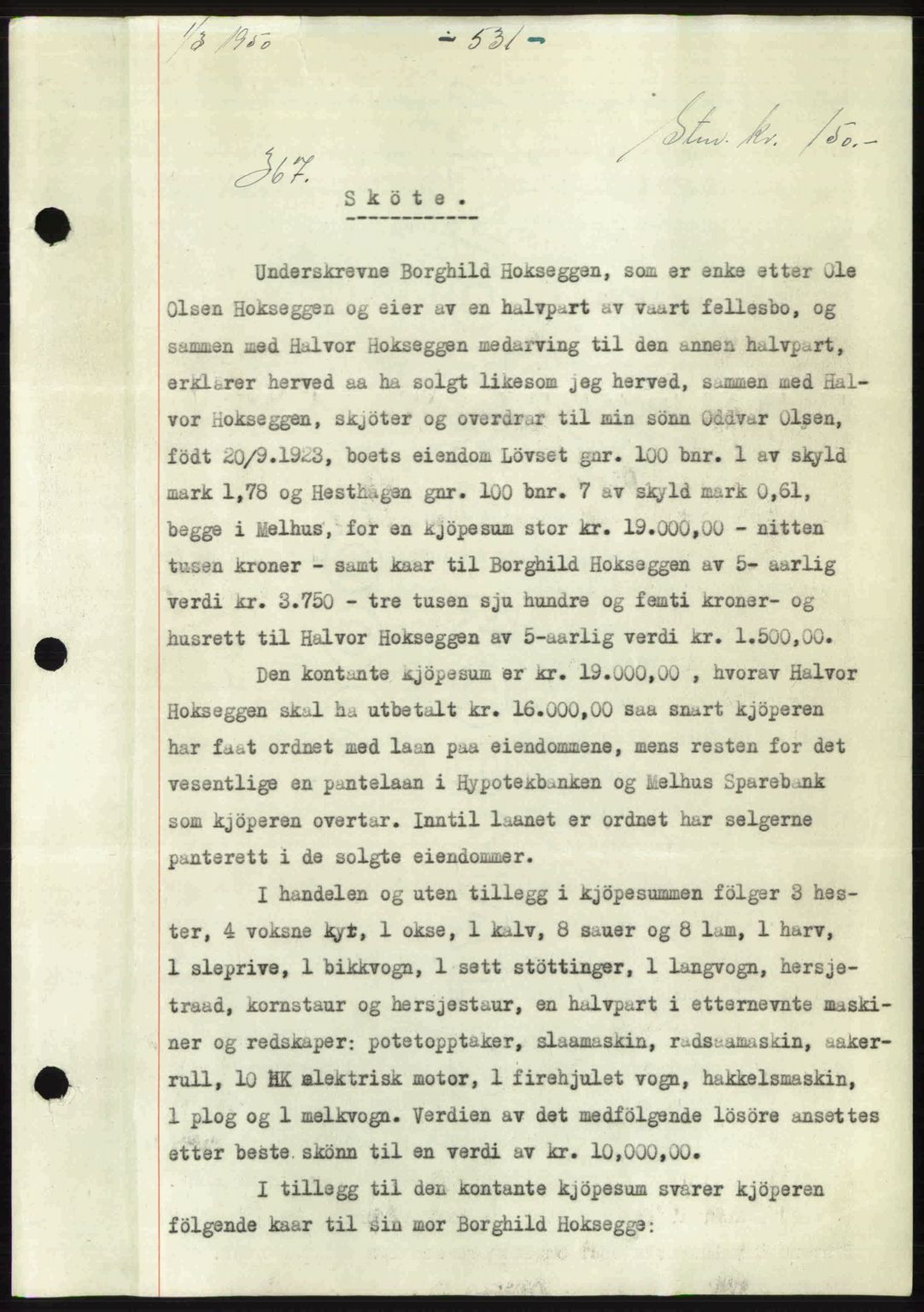 Gauldal sorenskriveri, SAT/A-0014/1/2/2C: Pantebok nr. A9, 1949-1950, Dagboknr: 367/1950
