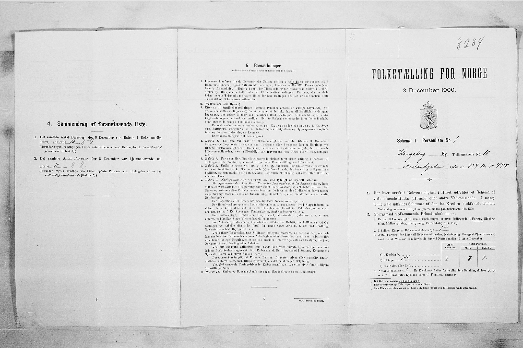 RA, Folketelling 1900 for 0604 Kongsberg kjøpstad, 1900, s. 3624