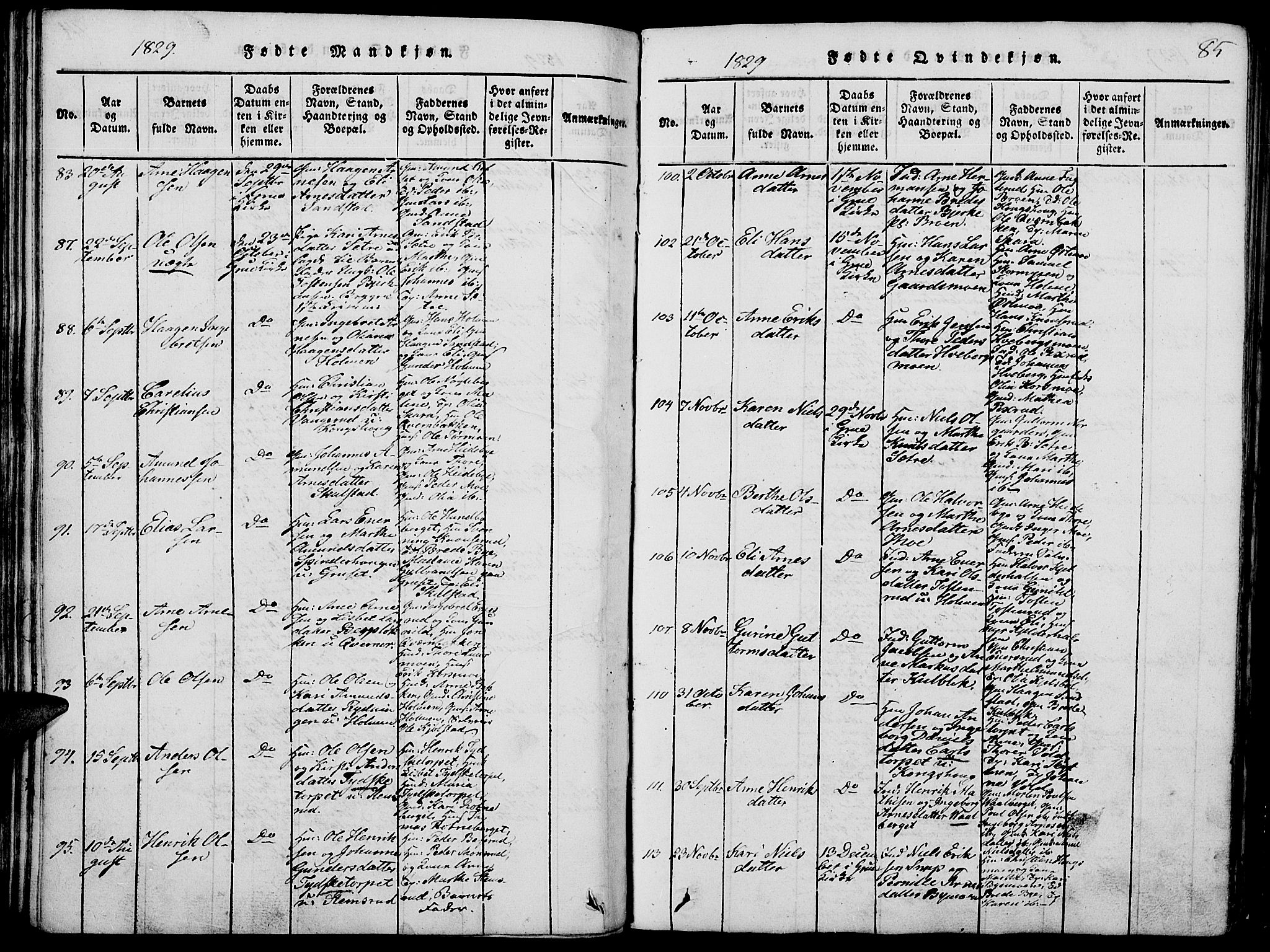 Grue prestekontor, AV/SAH-PREST-036/H/Ha/Hab/L0002: Klokkerbok nr. 2, 1815-1841, s. 85