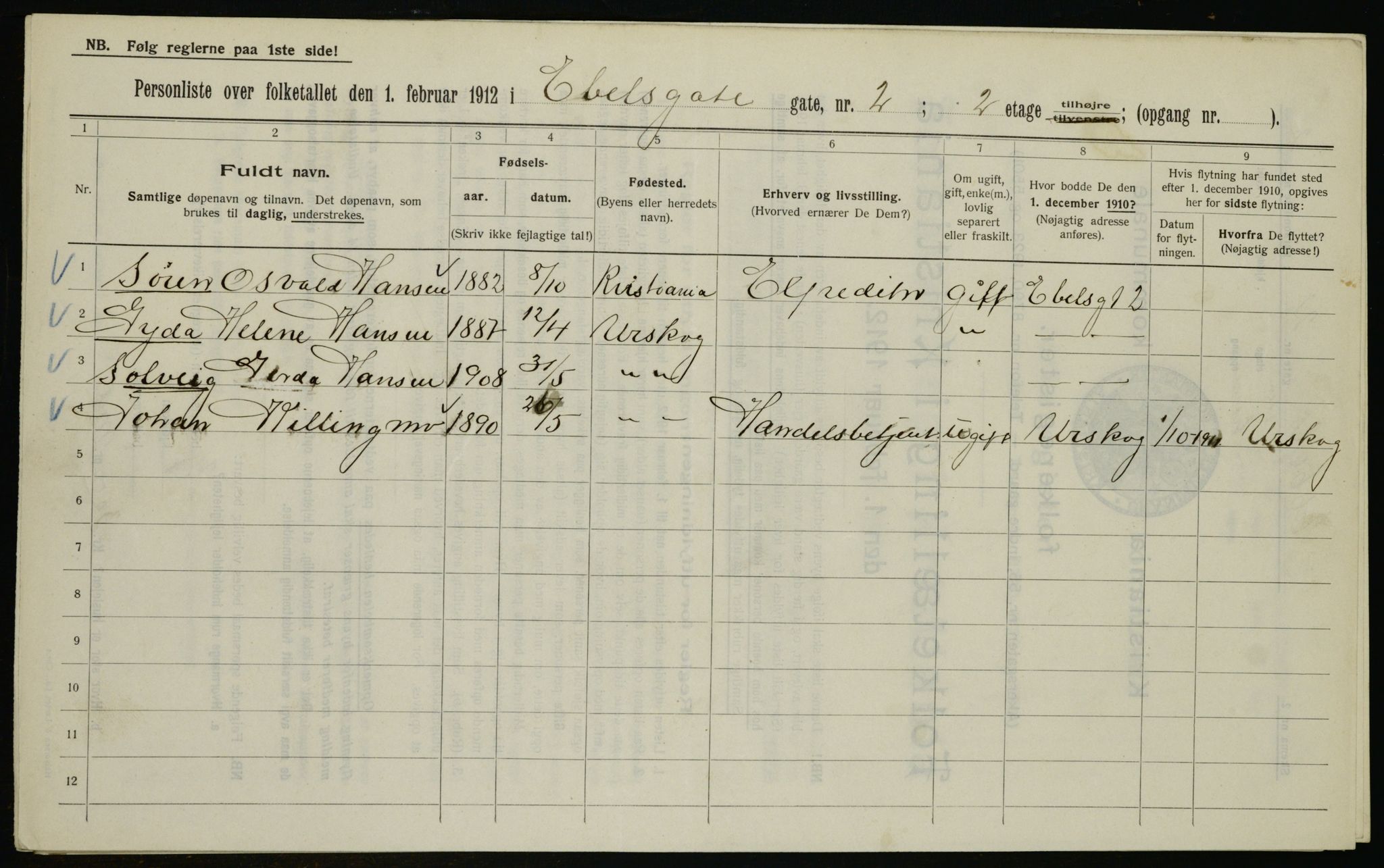 OBA, Kommunal folketelling 1.2.1912 for Kristiania, 1912, s. 17996