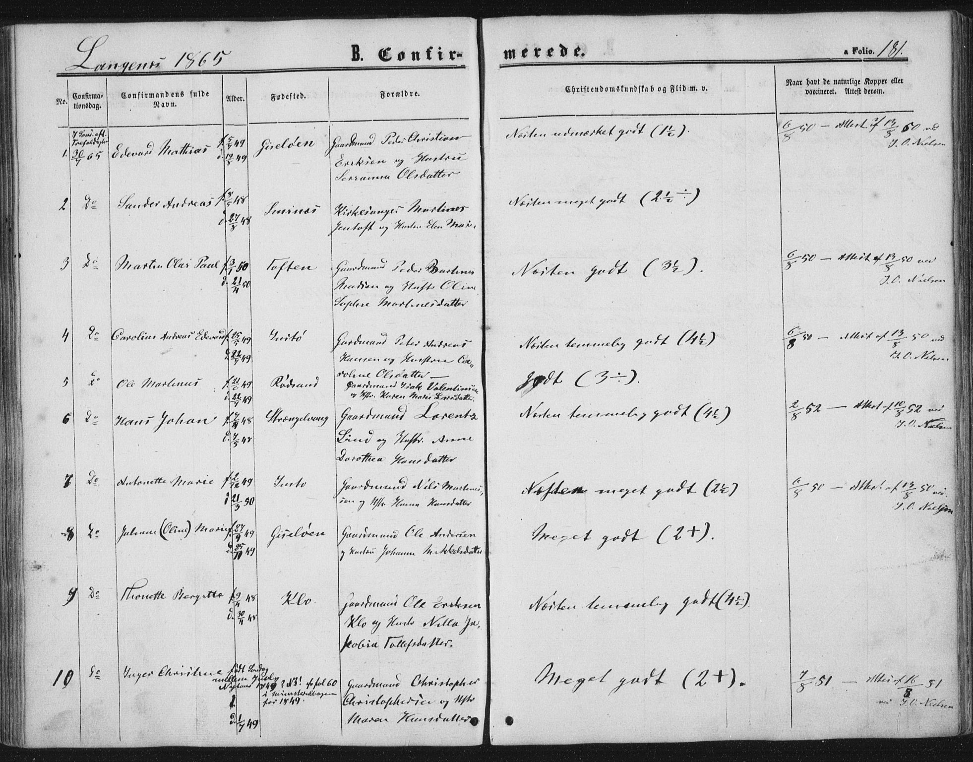 Ministerialprotokoller, klokkerbøker og fødselsregistre - Nordland, AV/SAT-A-1459/893/L1333: Ministerialbok nr. 893A06, 1858-1866, s. 181