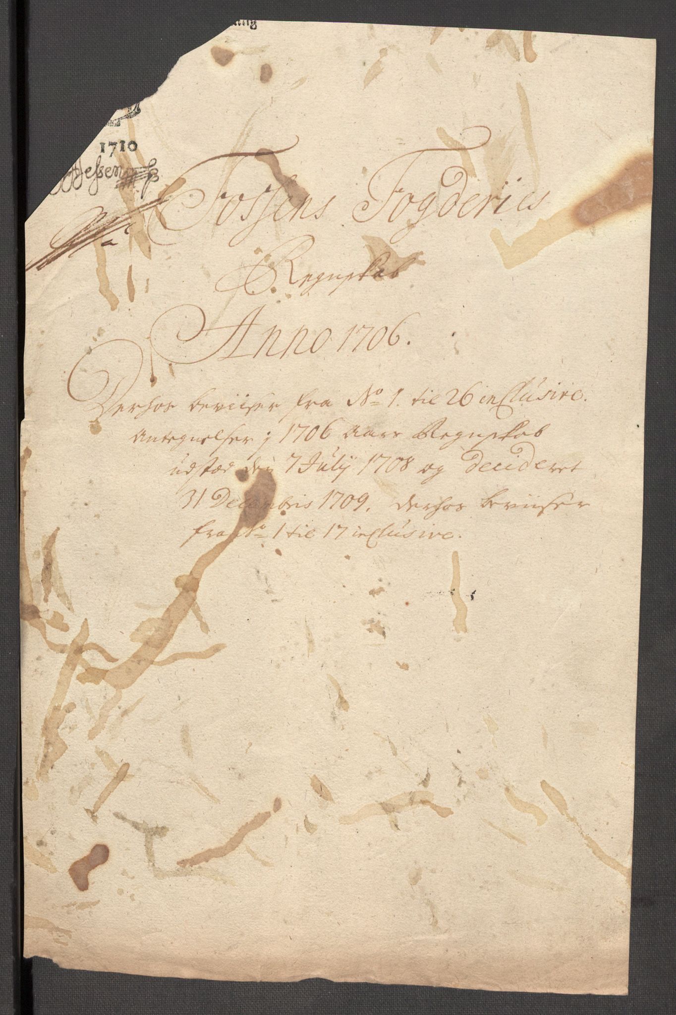 Rentekammeret inntil 1814, Reviderte regnskaper, Fogderegnskap, RA/EA-4092/R57/L3857: Fogderegnskap Fosen, 1706-1707, s. 3