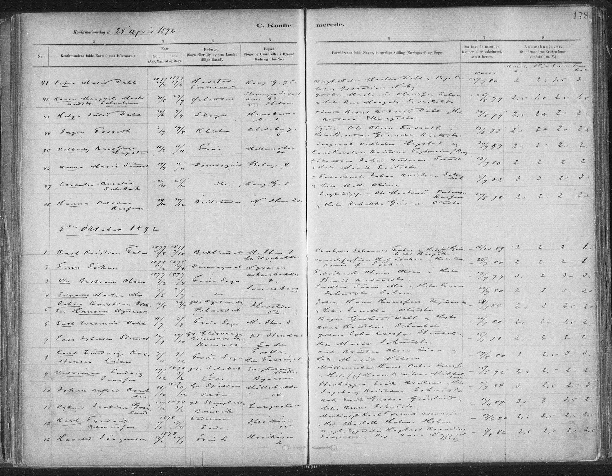 Ministerialprotokoller, klokkerbøker og fødselsregistre - Sør-Trøndelag, SAT/A-1456/603/L0162: Ministerialbok nr. 603A01, 1879-1895, s. 178