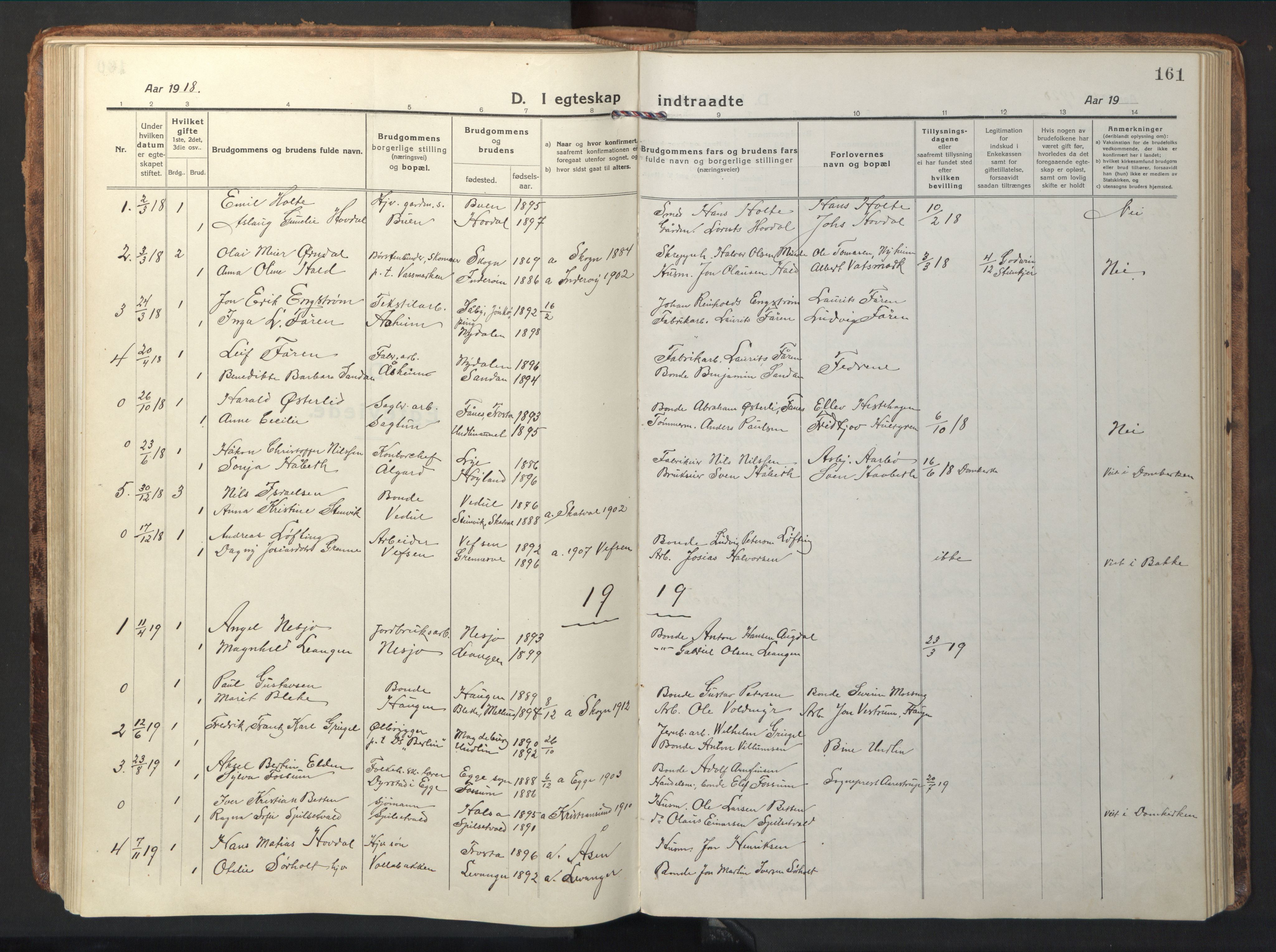 Ministerialprotokoller, klokkerbøker og fødselsregistre - Nord-Trøndelag, AV/SAT-A-1458/714/L0136: Klokkerbok nr. 714C05, 1918-1957, s. 161
