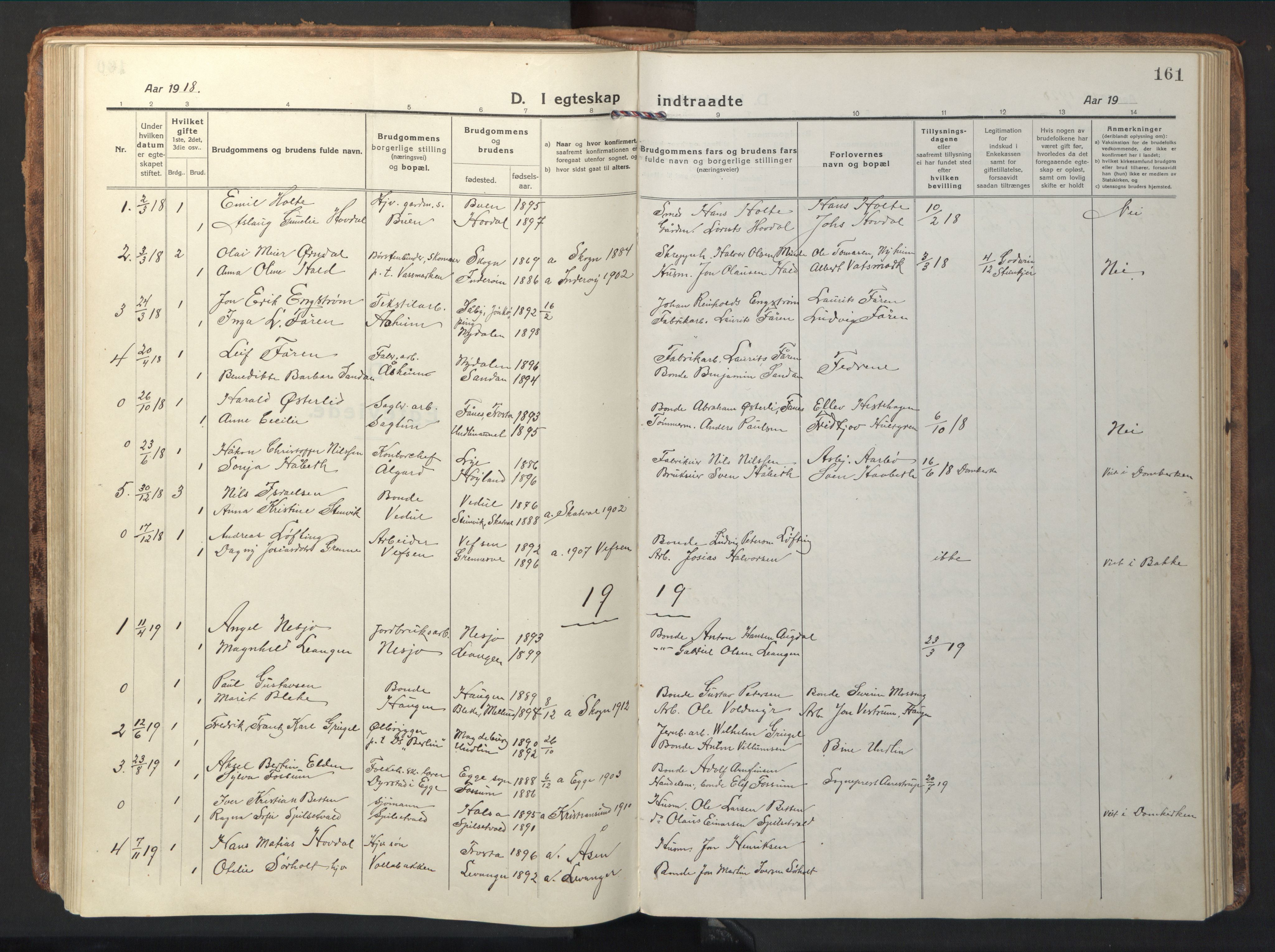 Ministerialprotokoller, klokkerbøker og fødselsregistre - Nord-Trøndelag, SAT/A-1458/714/L0136: Klokkerbok nr. 714C05, 1918-1957, s. 161