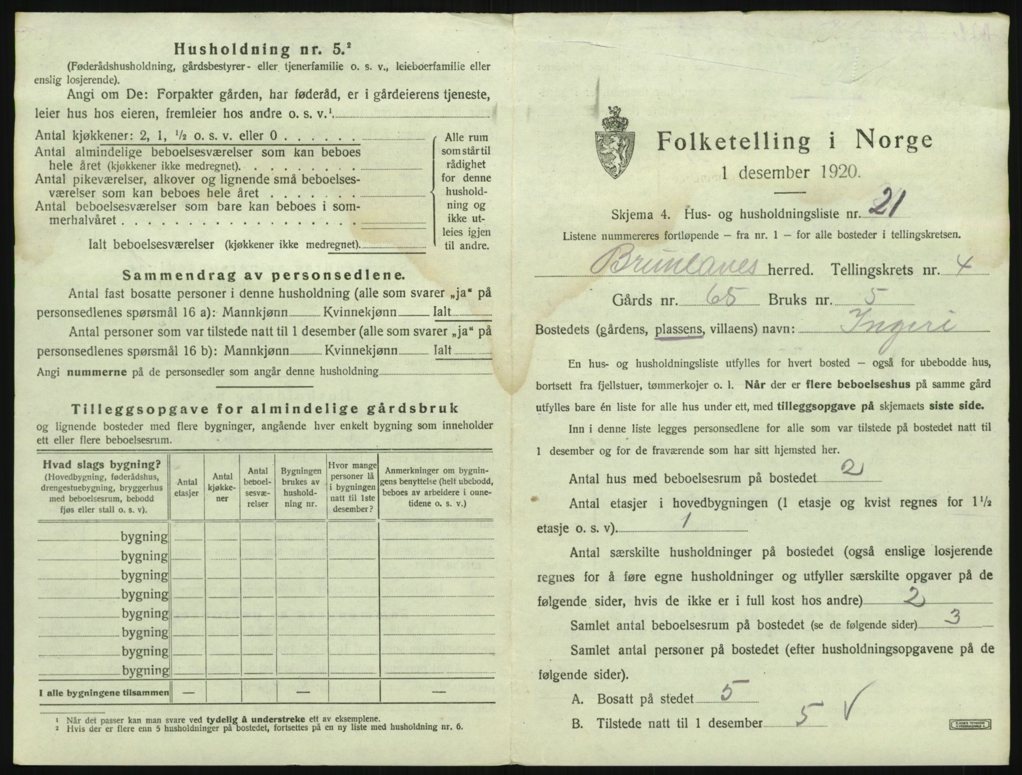 SAKO, Folketelling 1920 for 0726 Brunlanes herred, 1920, s. 761