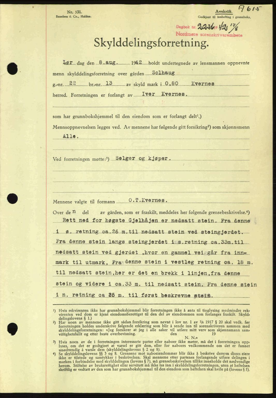 Nordmøre sorenskriveri, SAT/A-4132/1/2/2Ca: Pantebok nr. A93, 1942-1942, Dagboknr: 2236/1942