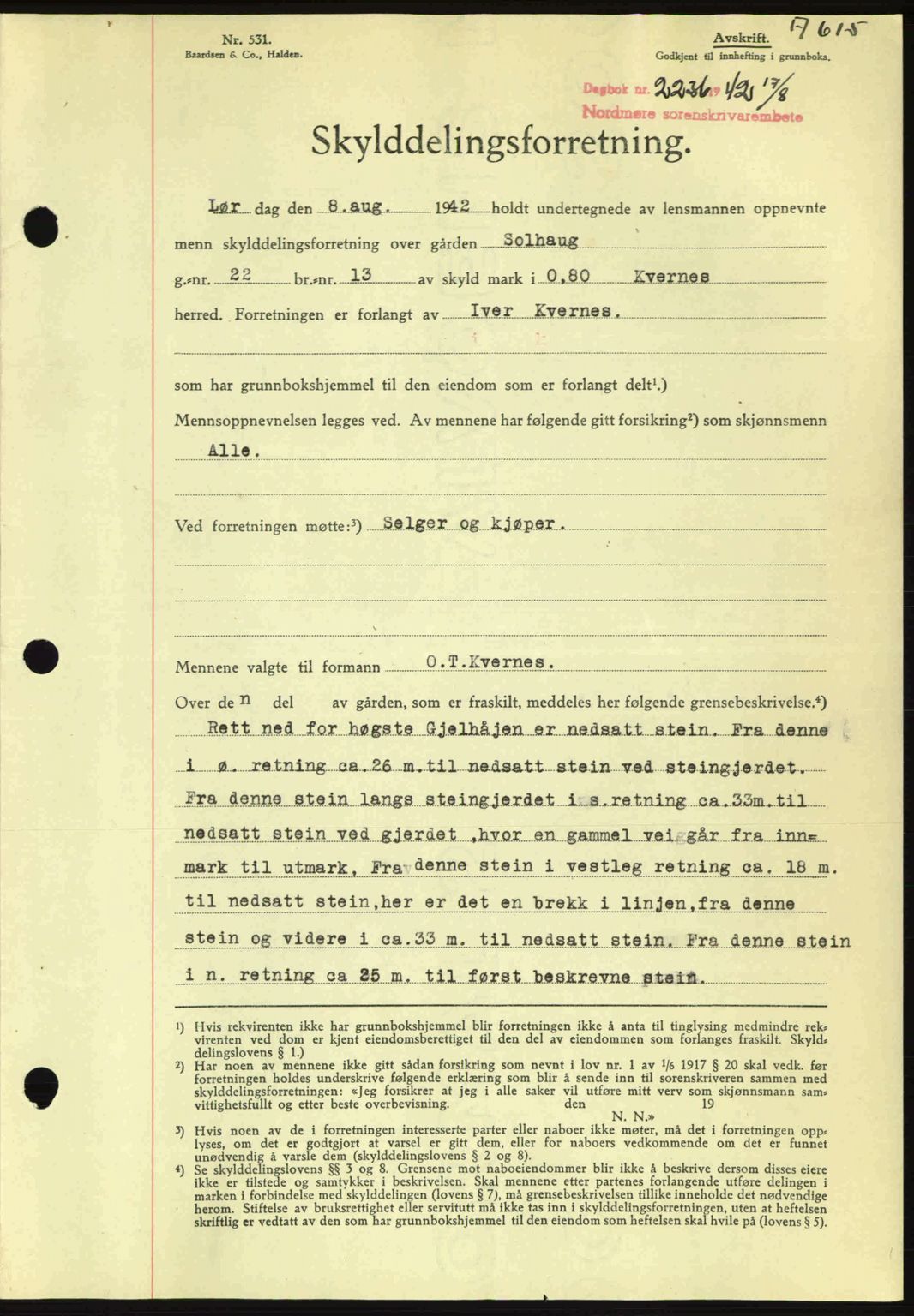 Nordmøre sorenskriveri, AV/SAT-A-4132/1/2/2Ca: Pantebok nr. A93, 1942-1942, Dagboknr: 2236/1942