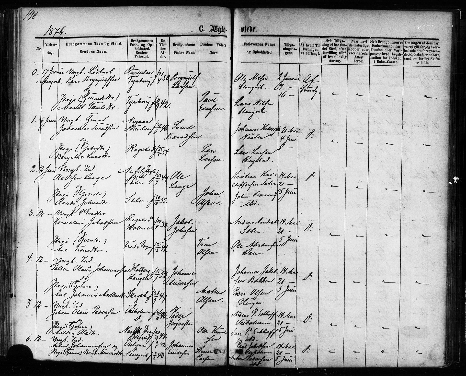 Ministerialprotokoller, klokkerbøker og fødselsregistre - Møre og Romsdal, SAT/A-1454/581/L0938: Ministerialbok nr. 581A06, 1873-1879, s. 190