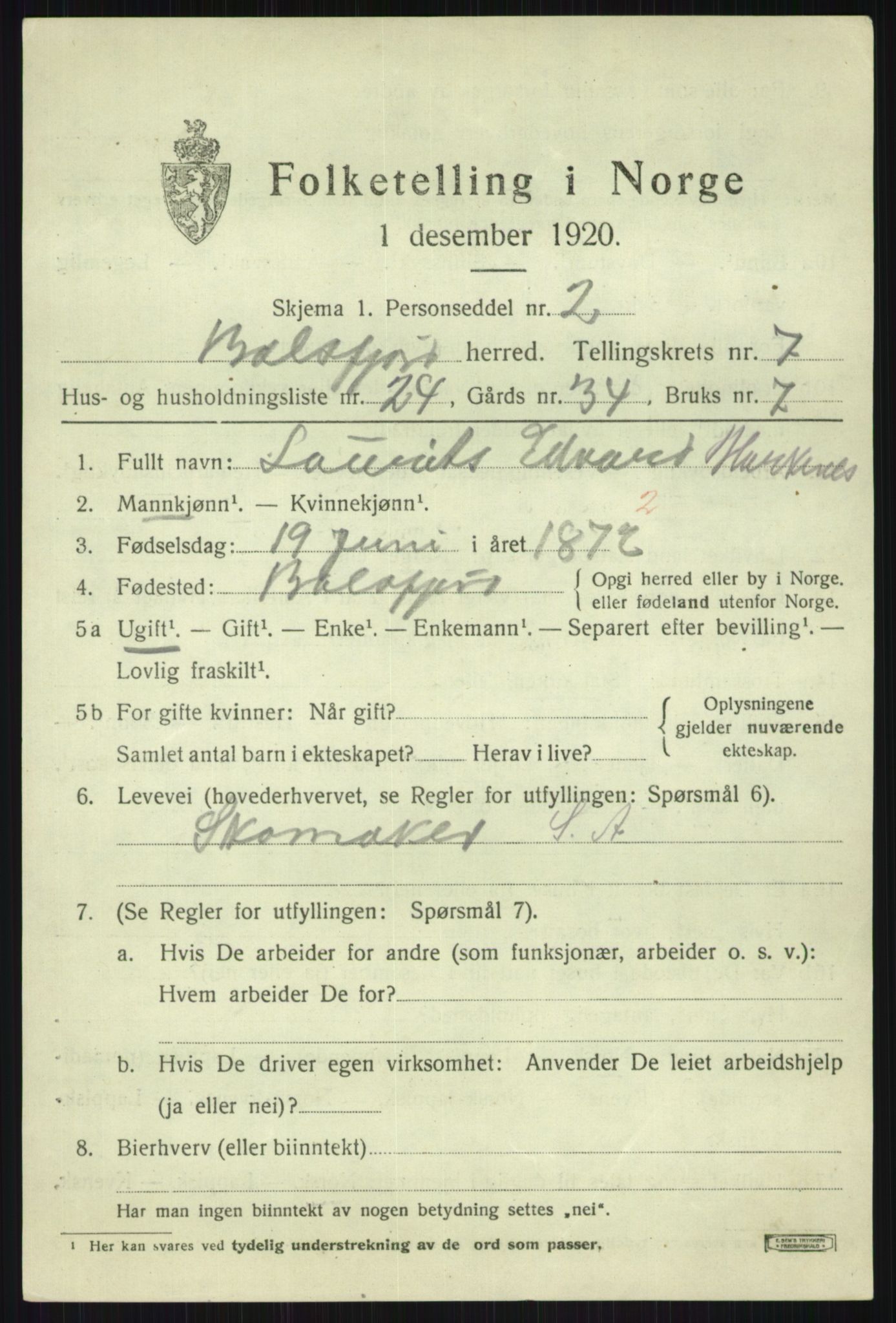 SATØ, Folketelling 1920 for 1933 Balsfjord herred, 1920, s. 4480