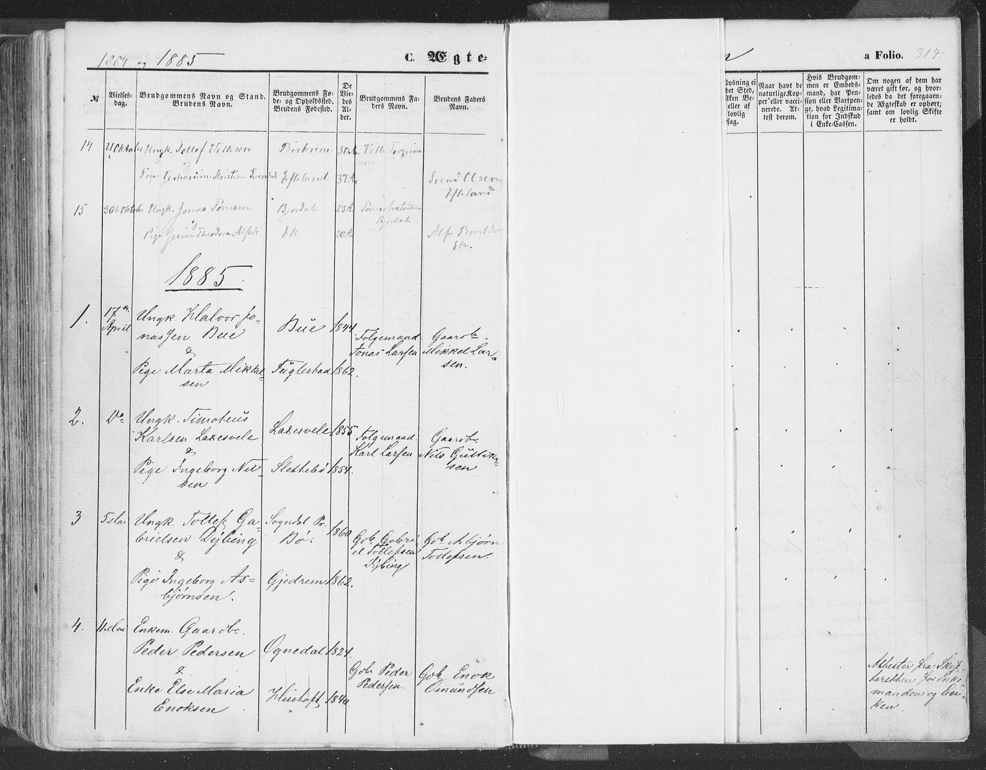 Helleland sokneprestkontor, SAST/A-101810: Ministerialbok nr. A 7.1, 1863-1886, s. 314