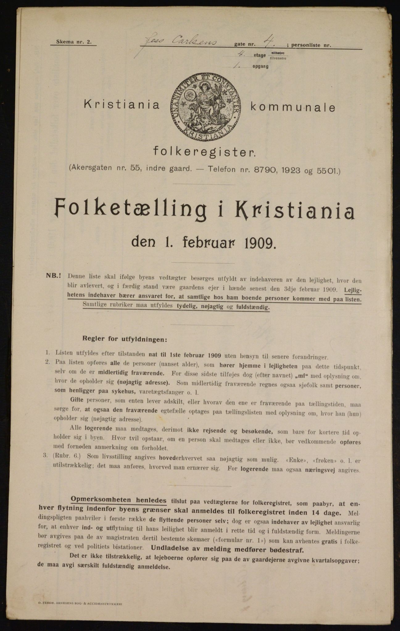 OBA, Kommunal folketelling 1.2.1909 for Kristiania kjøpstad, 1909, s. 42915