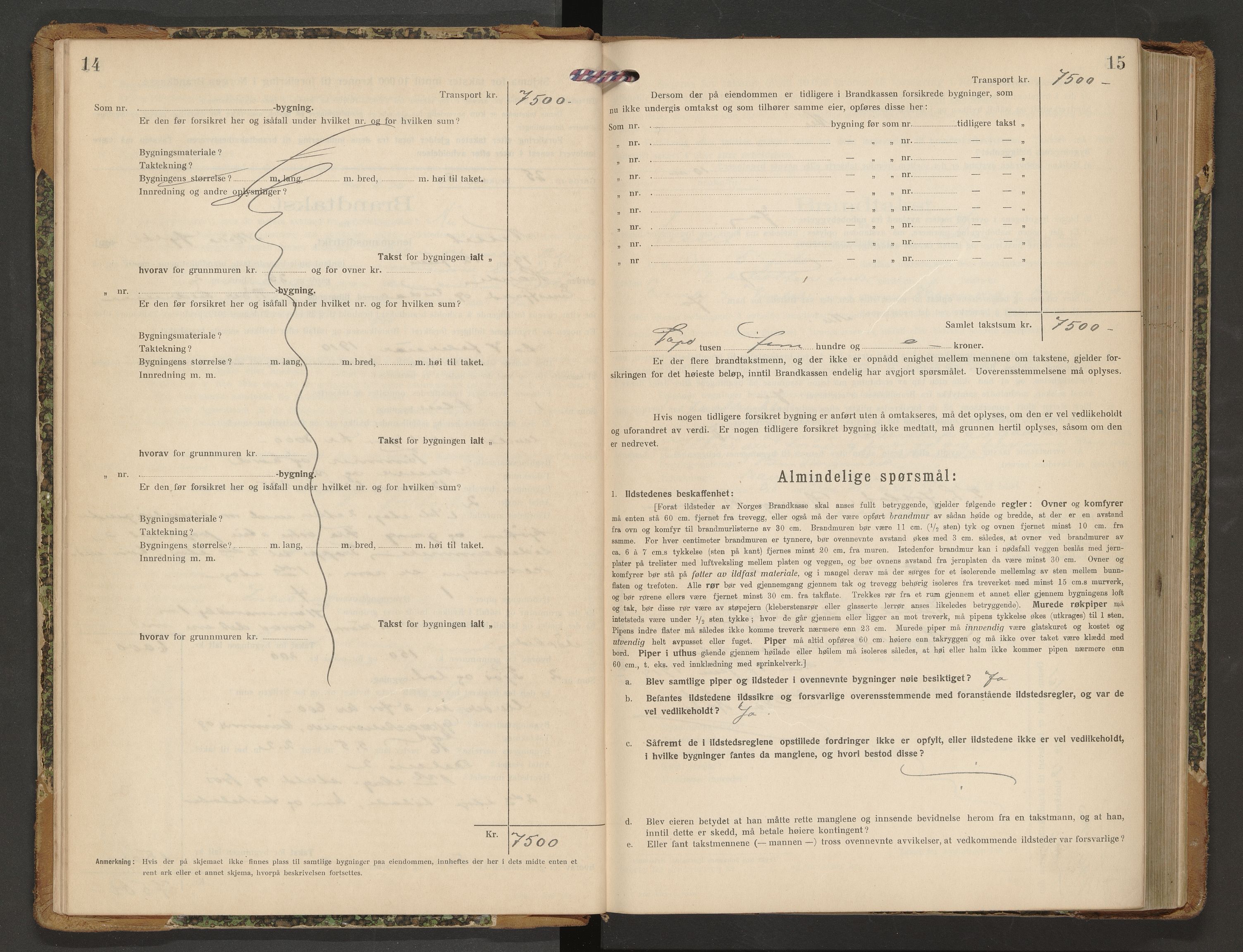 Norges Brannkasse Nesset, AV/SAT-A-5501/F/Fb/L0003: Branntakstprotokoll, 1919-1932, s. 14-15