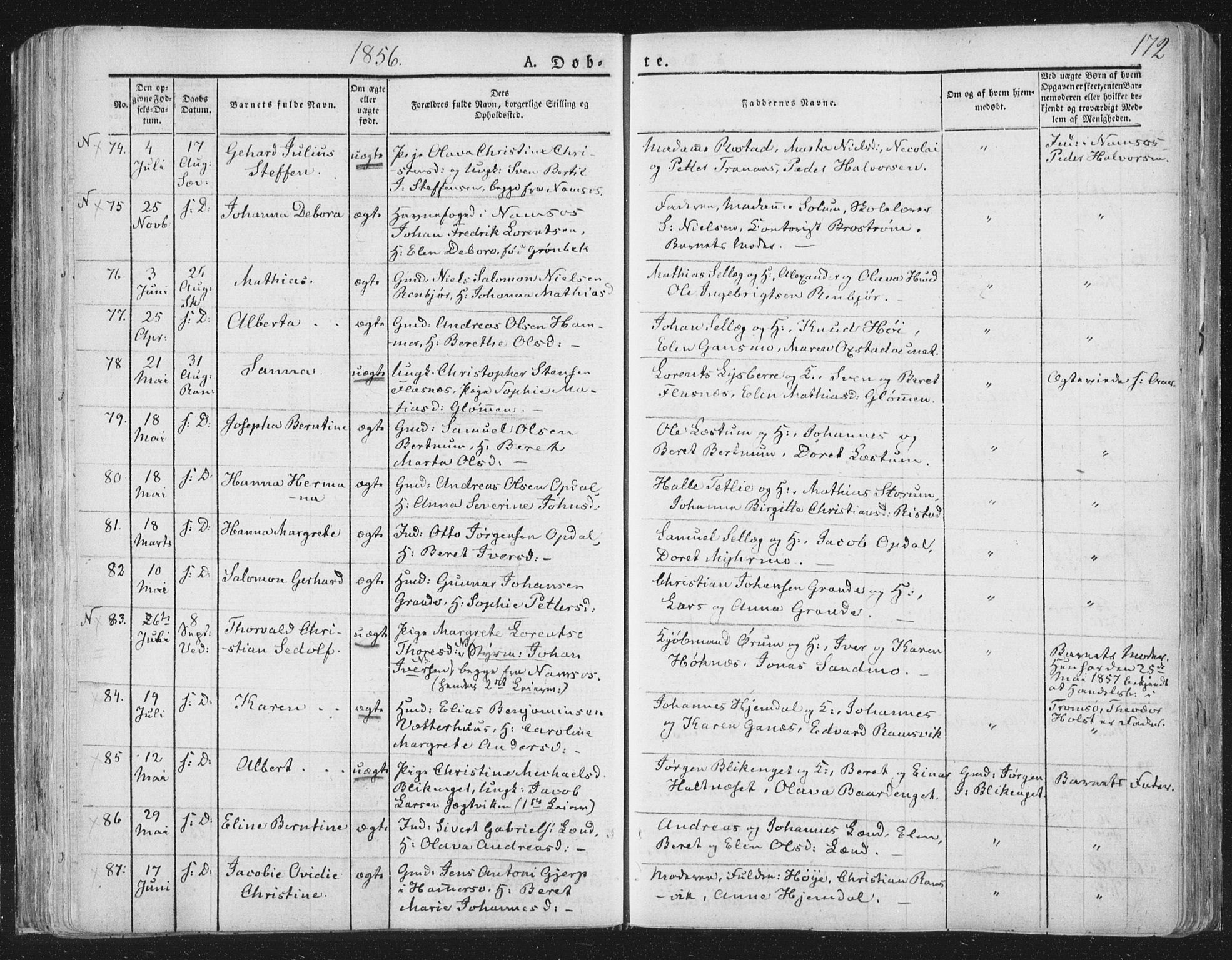 Ministerialprotokoller, klokkerbøker og fødselsregistre - Nord-Trøndelag, SAT/A-1458/764/L0551: Ministerialbok nr. 764A07a, 1824-1864, s. 172