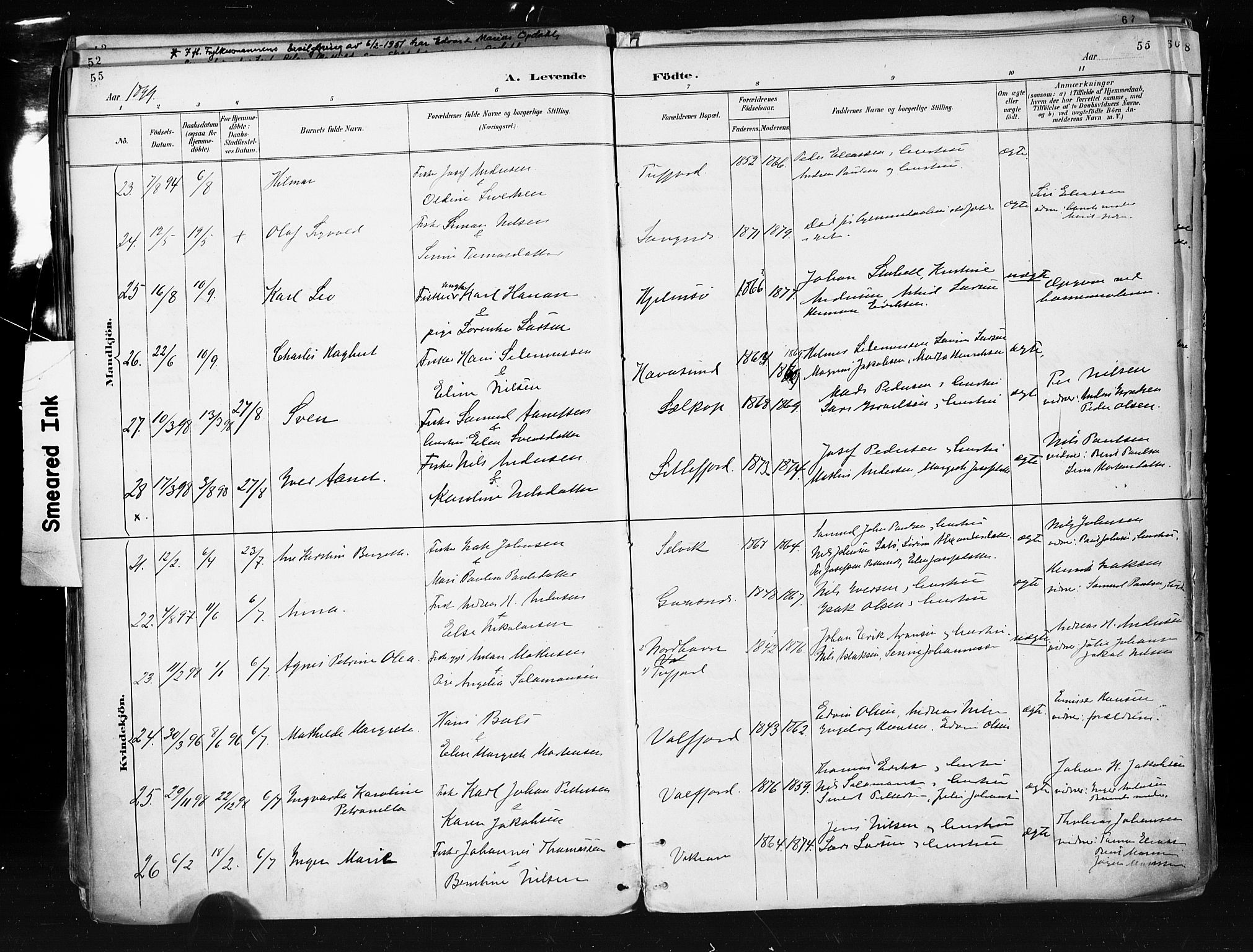 Måsøy sokneprestkontor, AV/SATØ-S-1348/H/Ha/L0005kirke: Ministerialbok nr. 5, 1892-1902, s. 55