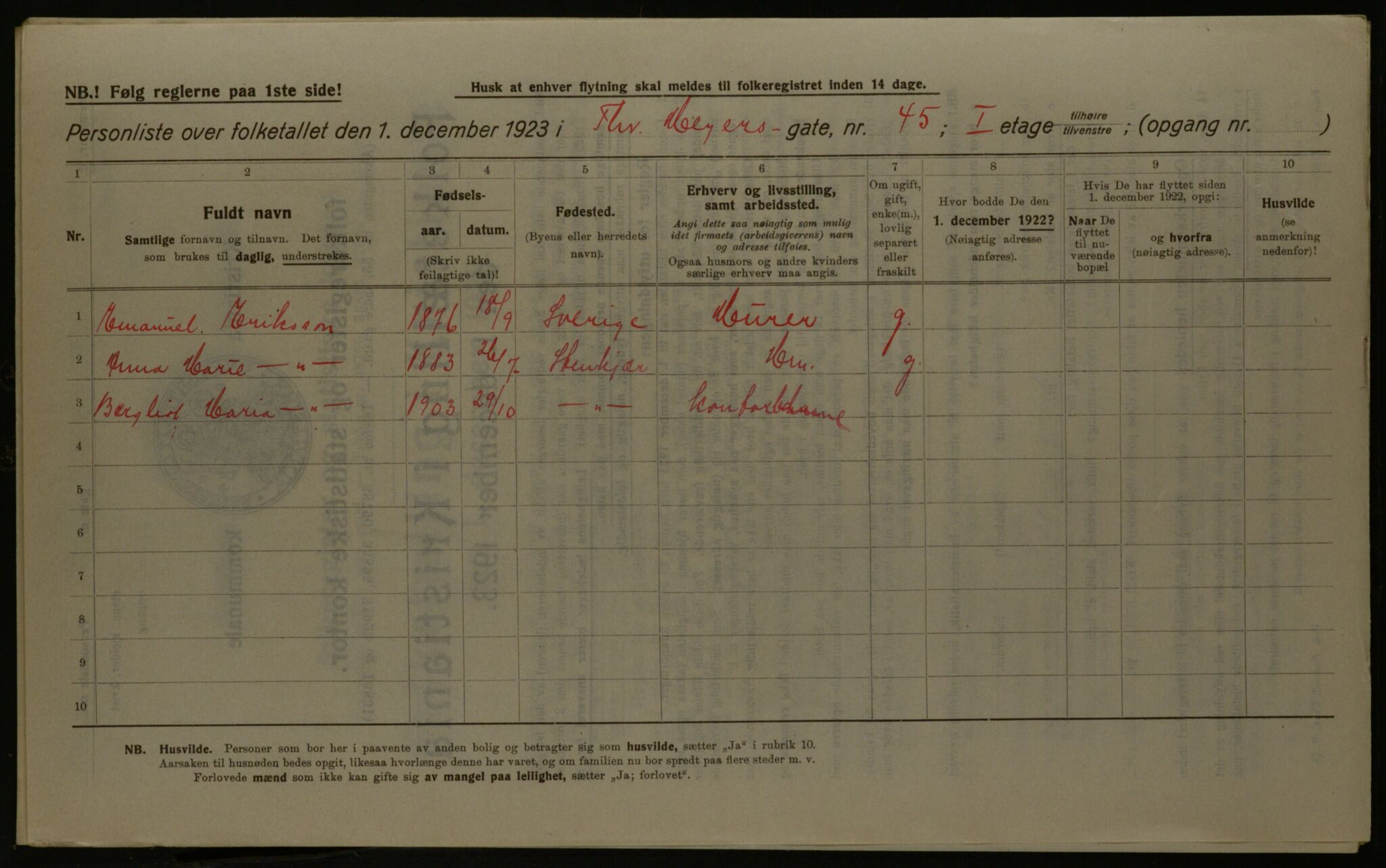 OBA, Kommunal folketelling 1.12.1923 for Kristiania, 1923, s. 121967