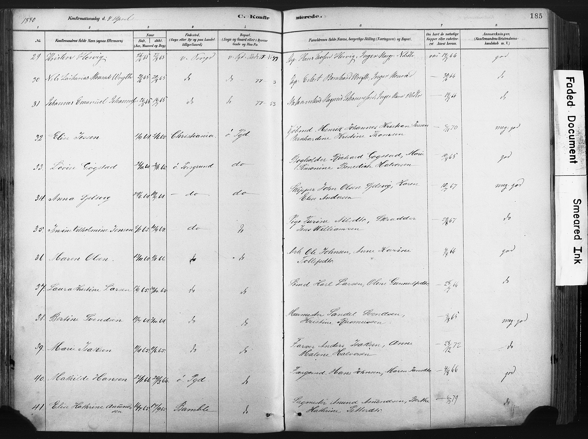 Porsgrunn kirkebøker , SAKO/A-104/F/Fa/L0008: Ministerialbok nr. 8, 1878-1895, s. 185