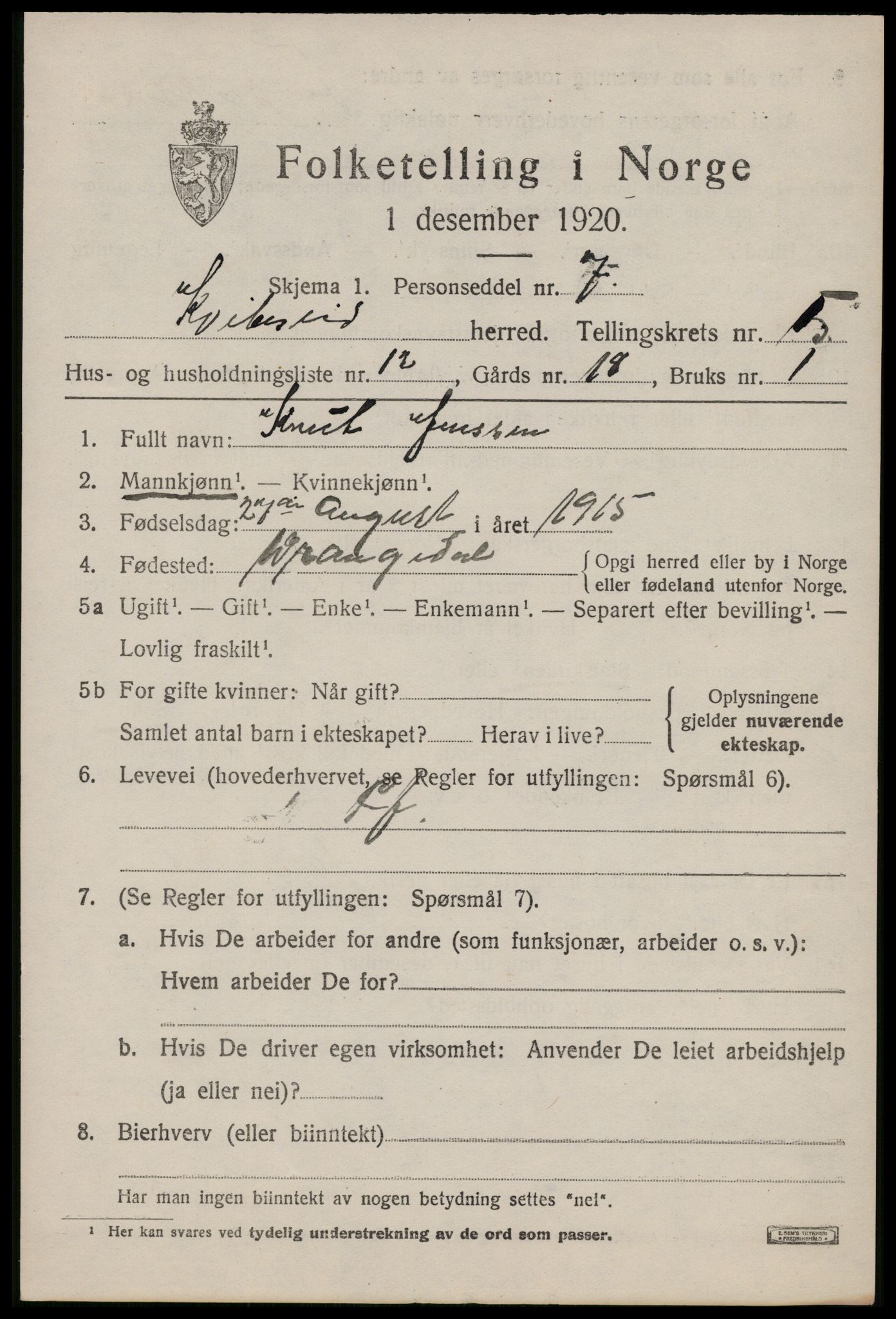 SAKO, Folketelling 1920 for 0829 Kviteseid herred, 1920, s. 2965