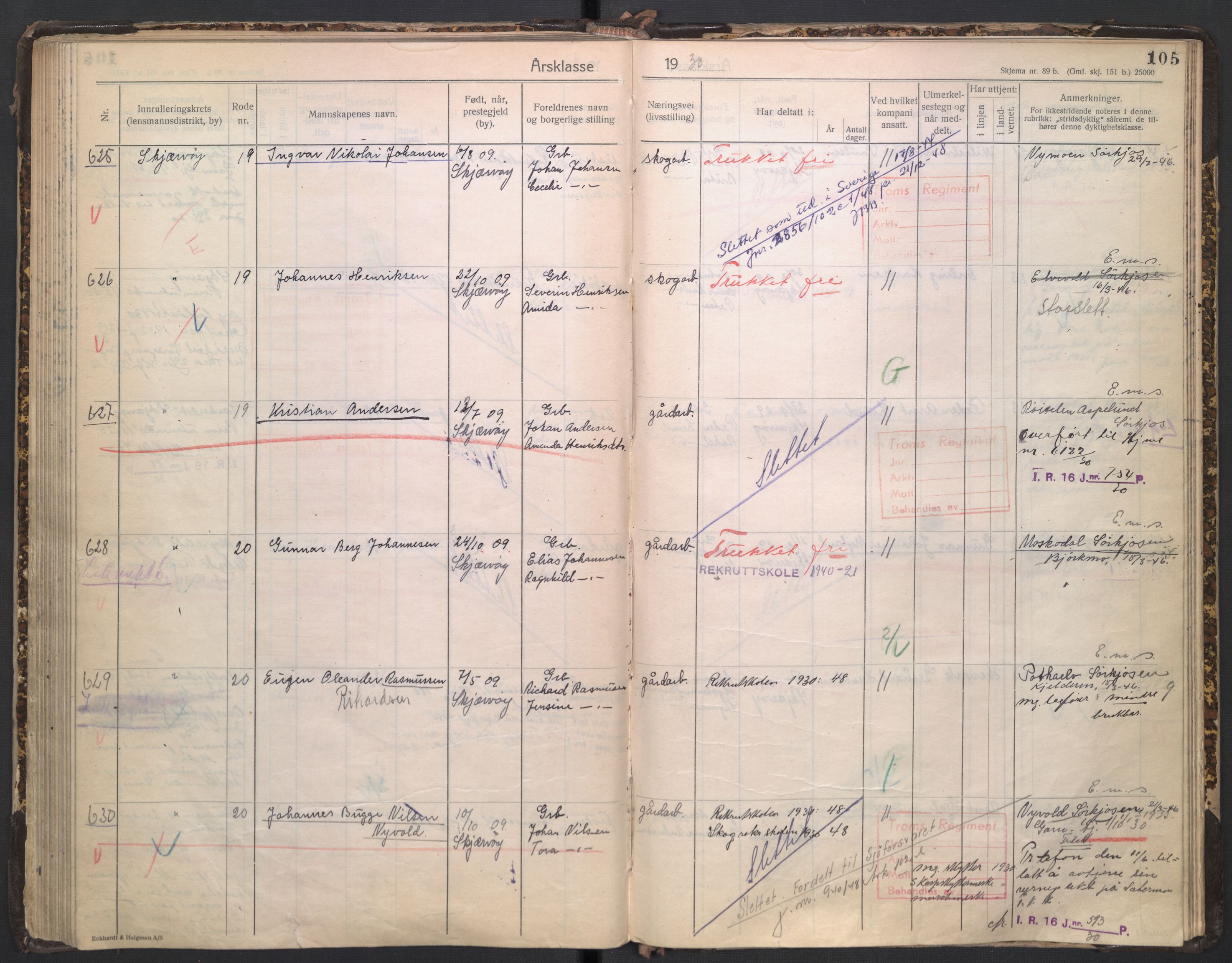 Forsvaret, Troms infanteriregiment nr. 16, AV/RA-RAFA-3146/P/Pa/L0005/0003: Ruller / Rulle for regimentets stridende menige mannskaper, årsklasse 1930, 1930, s. 105