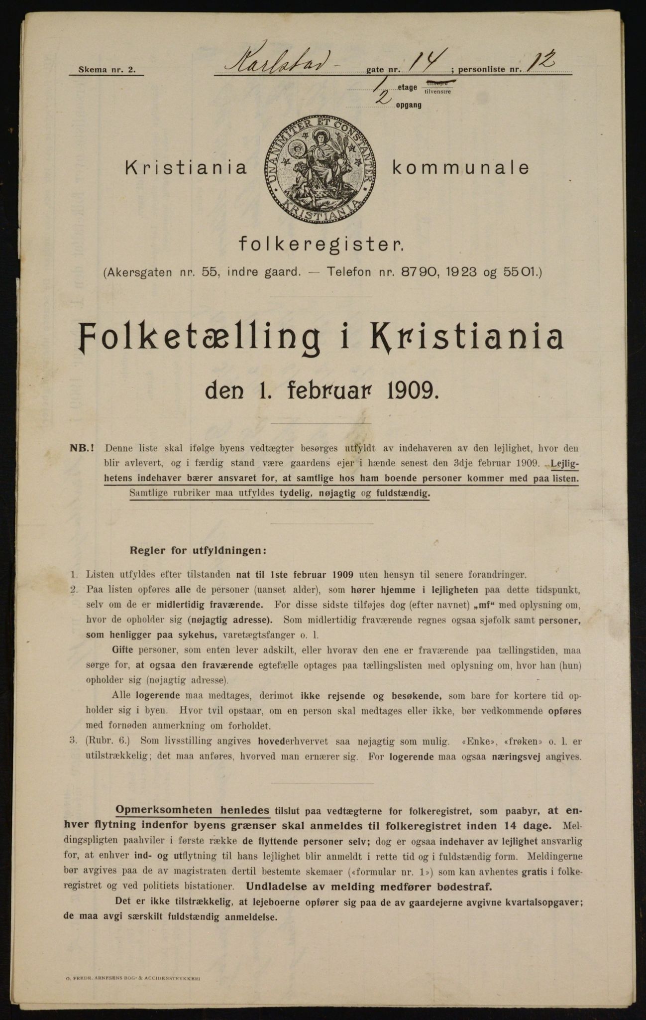 OBA, Kommunal folketelling 1.2.1909 for Kristiania kjøpstad, 1909, s. 44844