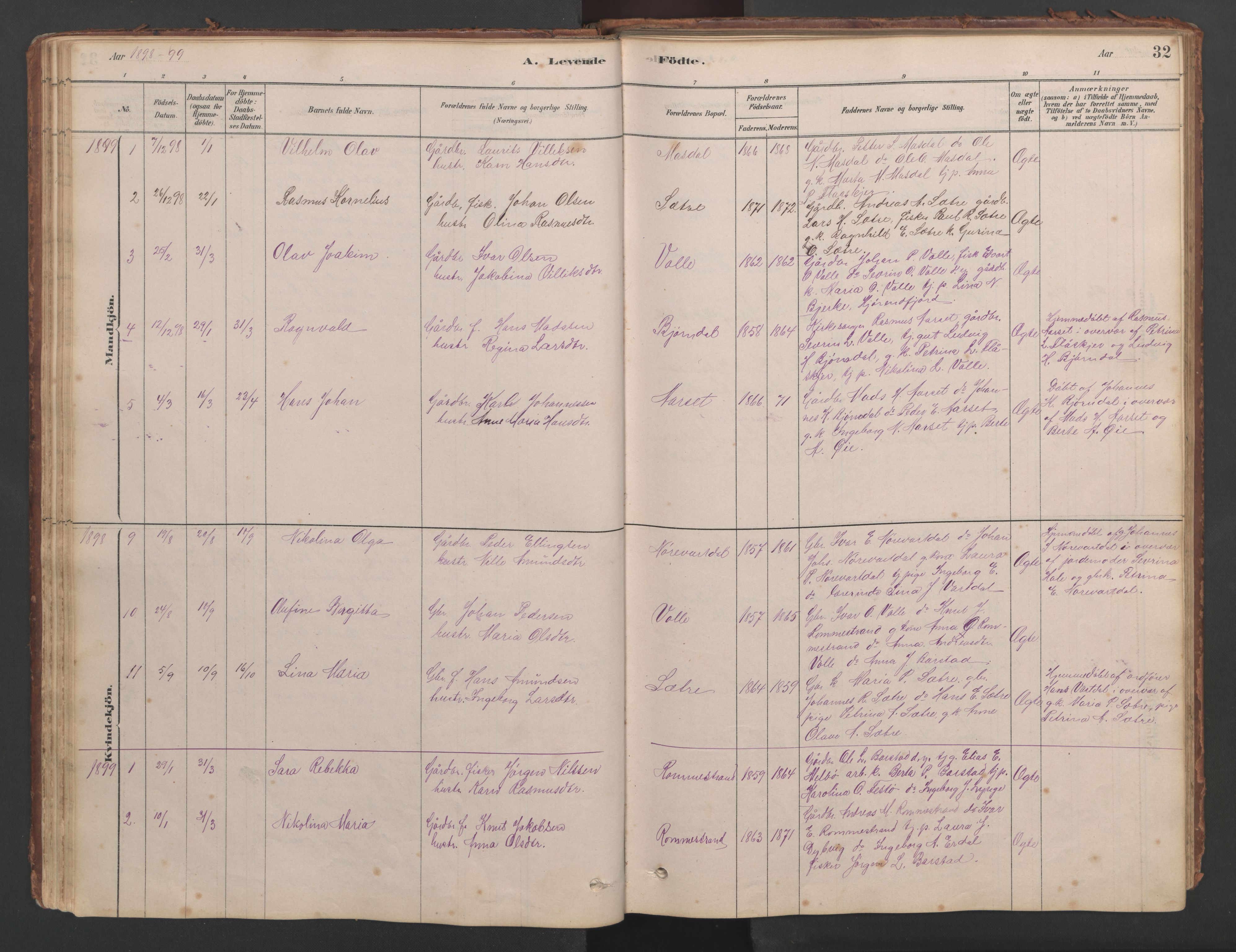 Ministerialprotokoller, klokkerbøker og fødselsregistre - Møre og Romsdal, AV/SAT-A-1454/514/L0201: Klokkerbok nr. 514C01, 1878-1919, s. 32