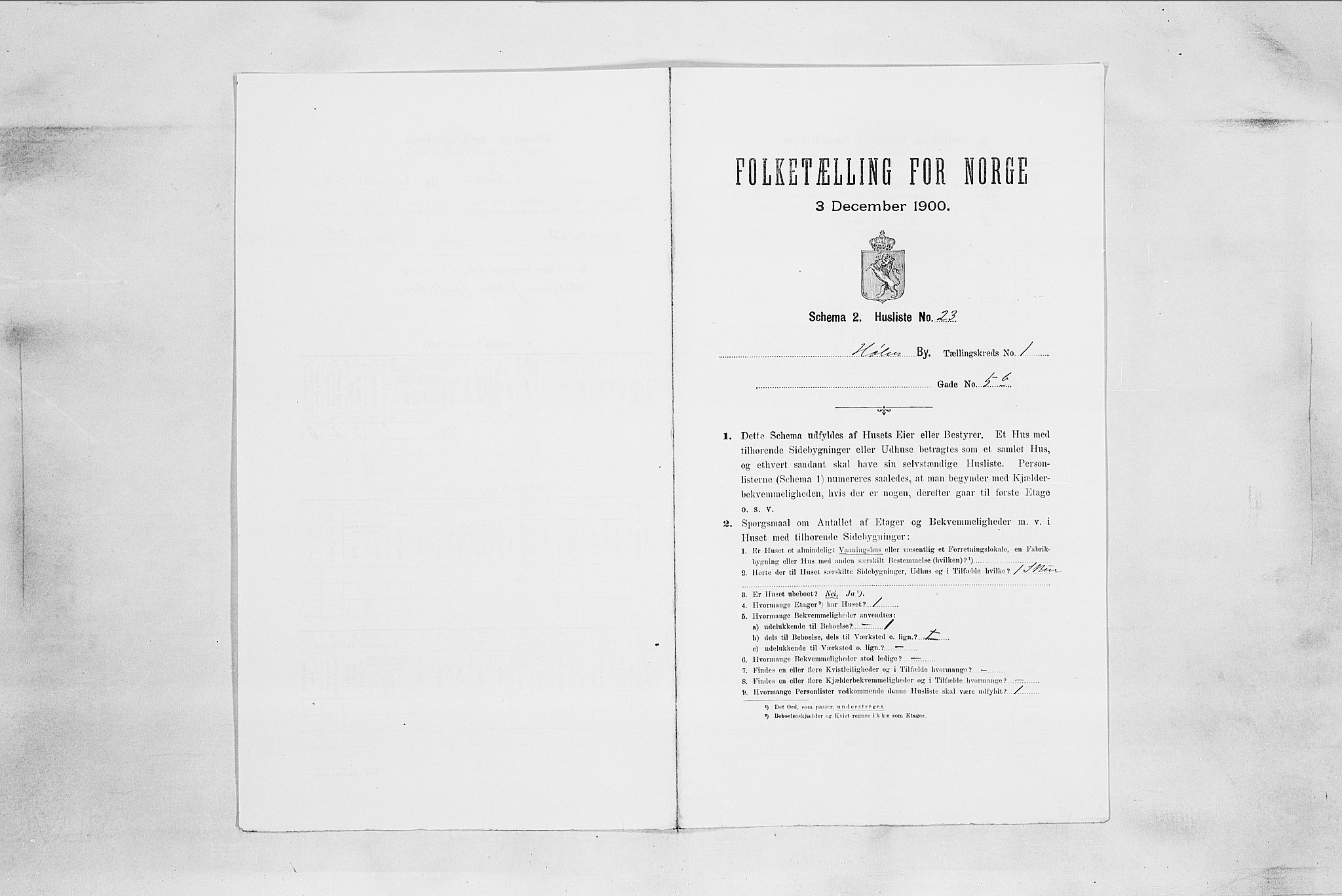 SAO, Folketelling 1900 for 0204 Hølen ladested, 1900