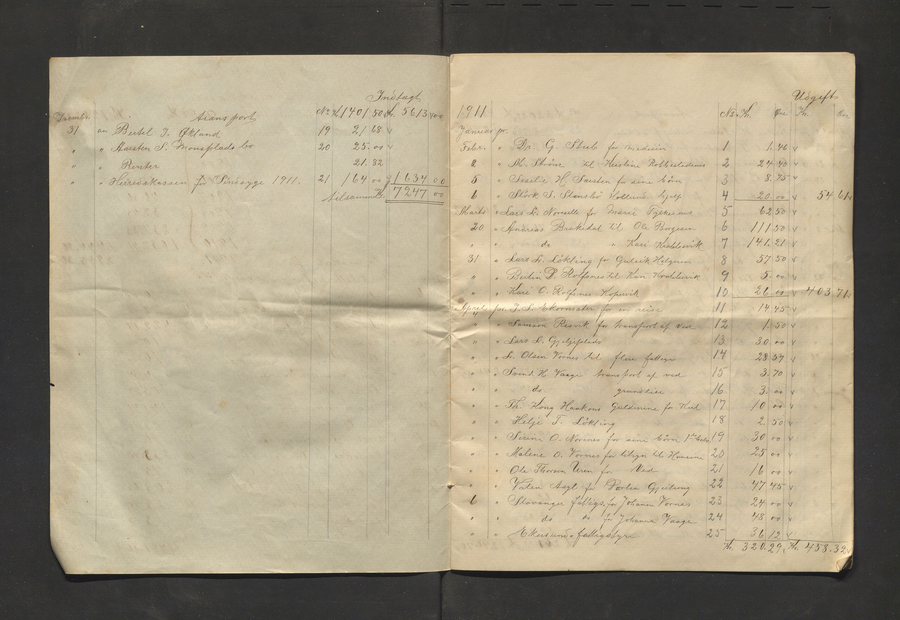 Bremnes kommune. Fattigkassen. Bremnes sokn / kommune, IKAH/1220-121.2/R/Ra/L0001/0001: Årsrekneskap for Bremnes fattigkasse / Årsrekneskap, 1911