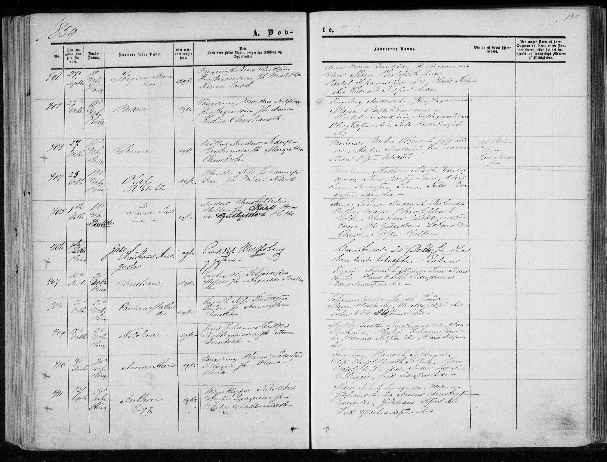 Eiker kirkebøker, AV/SAKO-A-4/F/Fa/L0015a: Ministerialbok nr. I 15A, 1854-1860, s. 184