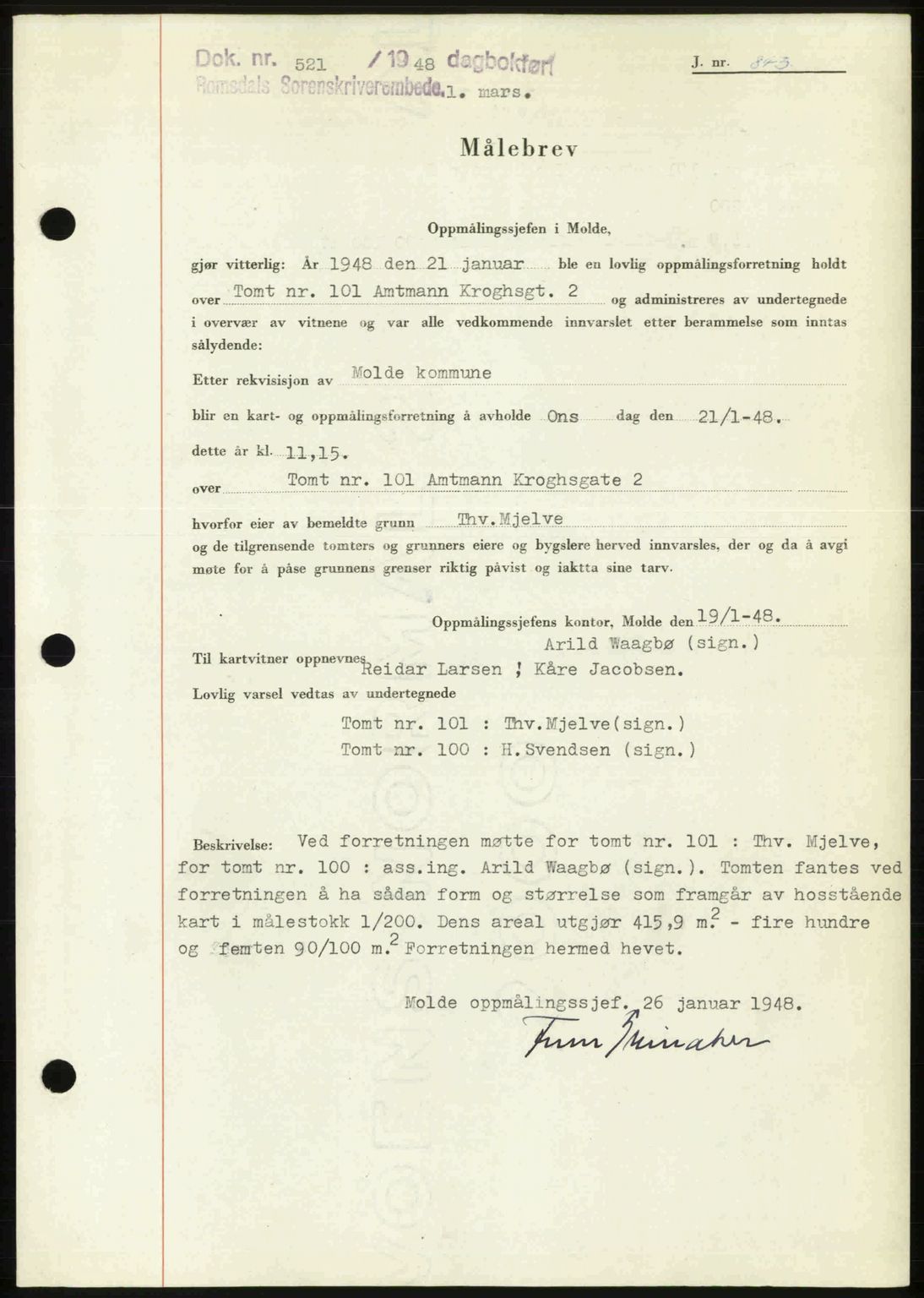 Romsdal sorenskriveri, SAT/A-4149/1/2/2C: Pantebok nr. A25, 1948-1948, Dagboknr: 521/1948