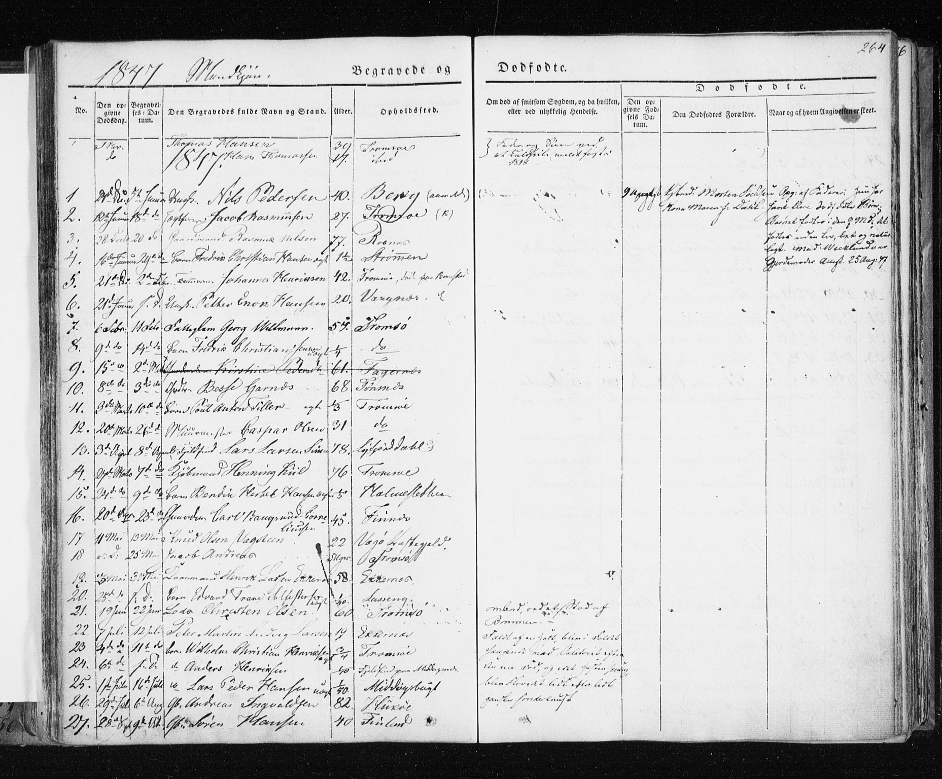 Tromsø sokneprestkontor/stiftsprosti/domprosti, AV/SATØ-S-1343/G/Ga/L0009kirke: Ministerialbok nr. 9, 1837-1847, s. 264