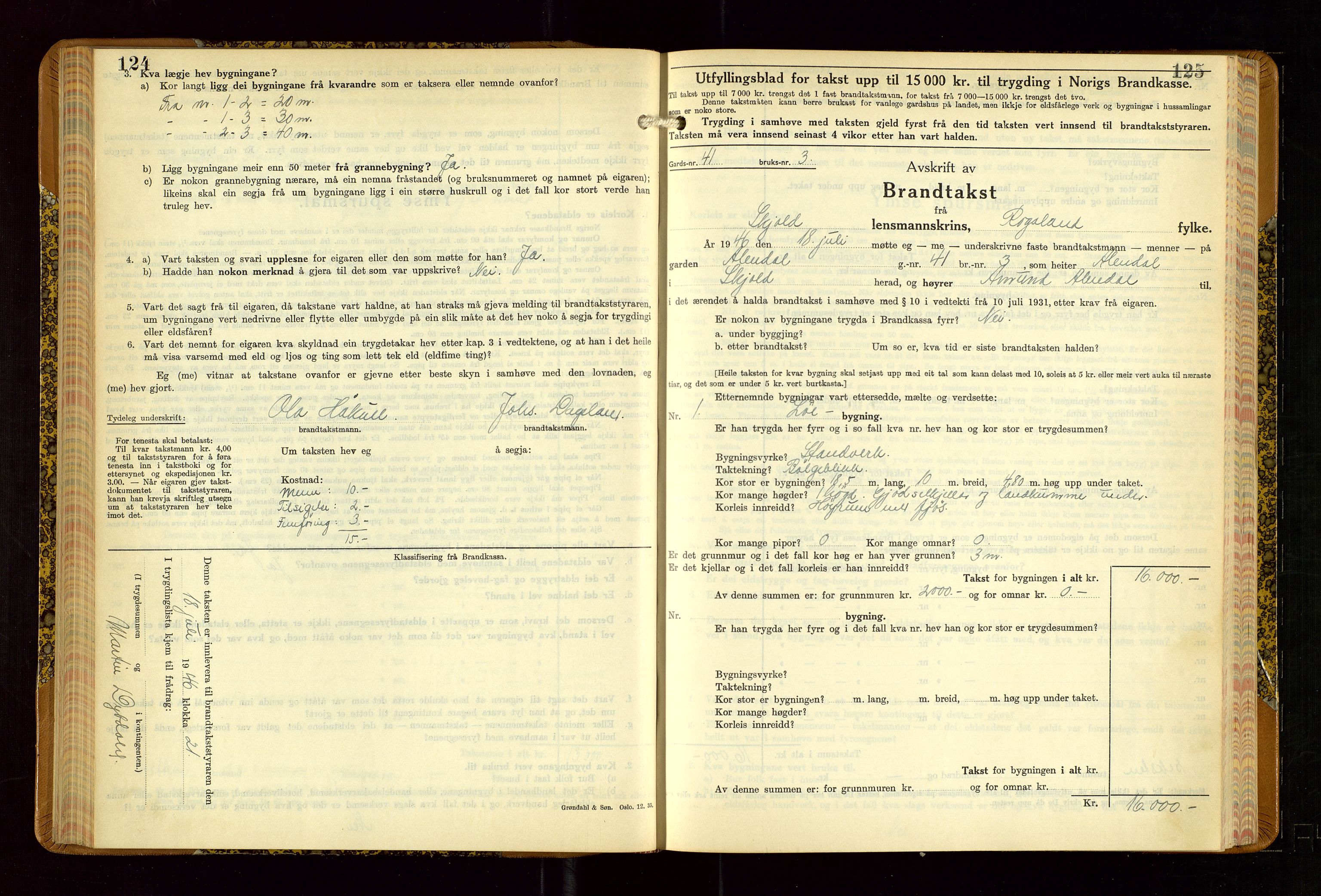 Skjold lensmannskontor, AV/SAST-A-100182/Gob/L0002: "Branntakstbok for Skjold lensmannskrins Rogaland fylke", 1939-1952, s. 124-125