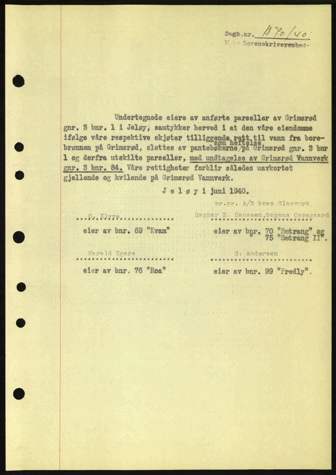 Moss sorenskriveri, SAO/A-10168: Pantebok nr. B10, 1940-1941, Dagboknr: 1870/1940