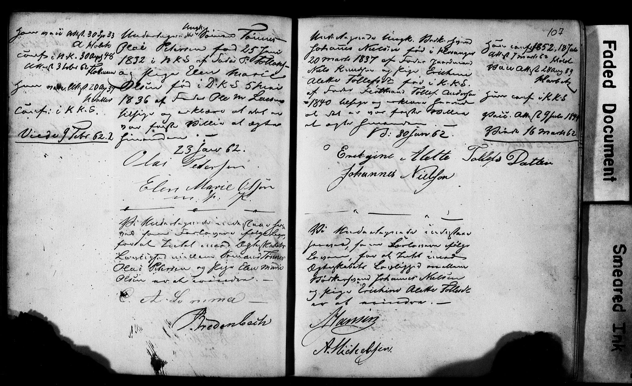 Korskirken sokneprestembete, SAB/A-76101: Forlovererklæringer nr. II.5.2, 1859-1865, s. 107