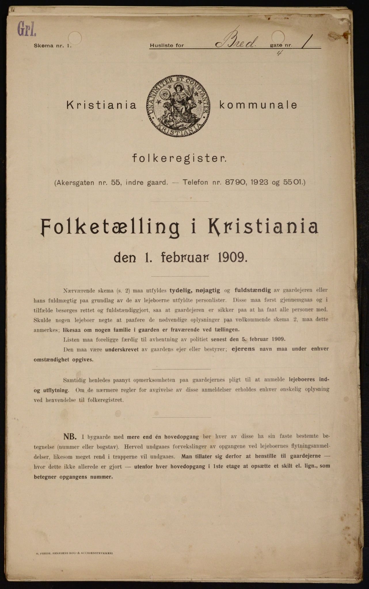 OBA, Kommunal folketelling 1.2.1909 for Kristiania kjøpstad, 1909, s. 7598