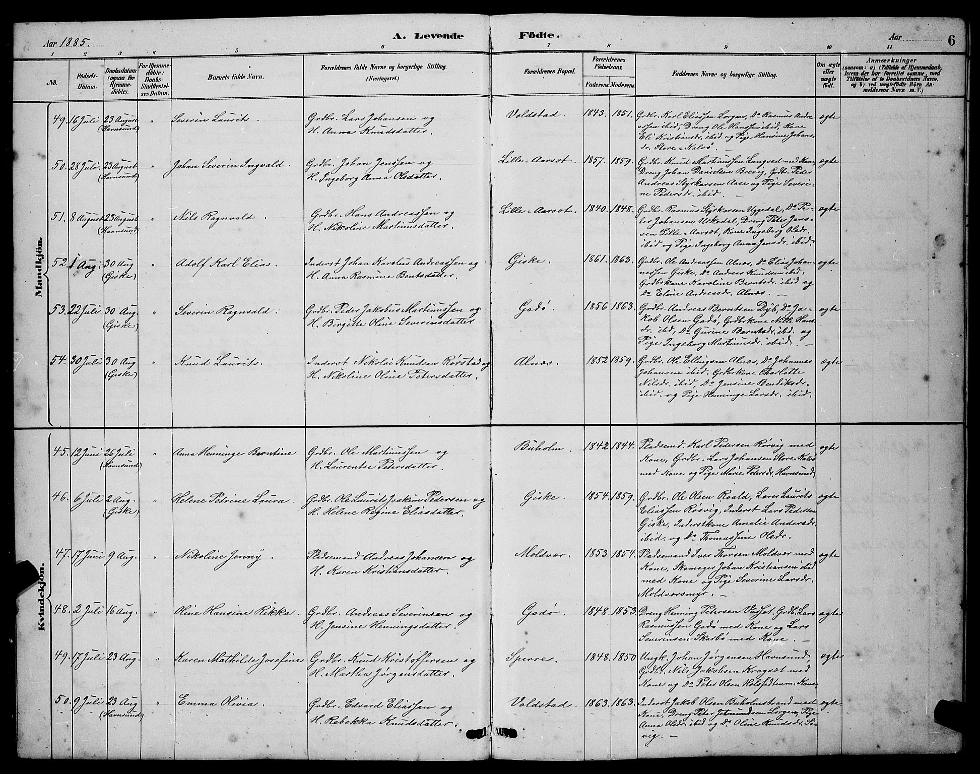 Ministerialprotokoller, klokkerbøker og fødselsregistre - Møre og Romsdal, SAT/A-1454/528/L0431: Klokkerbok nr. 528C12, 1885-1898, s. 6