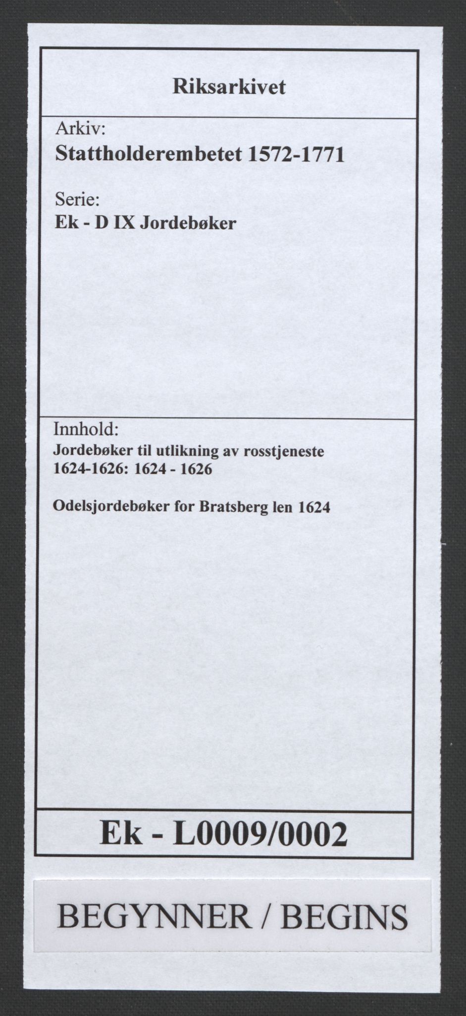 Stattholderembetet 1572-1771, AV/RA-EA-2870/Ek/L0009/0002: Jordebøker til utlikning av rosstjeneste 1624-1626: / Odelsjordebøker for Bratsberg len, 1624, s. 1