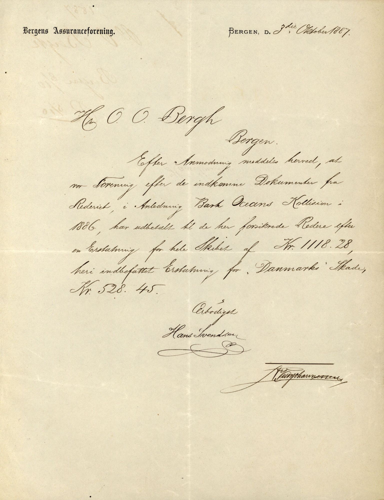 Pa 63 - Østlandske skibsassuranceforening, VEMU/A-1079/G/Ga/L0019/0005: Havaridokumenter / Fridleik, Nordstjernen, Ocean, Olaf Roll, Olaf Kyrre, 1886, s. 14